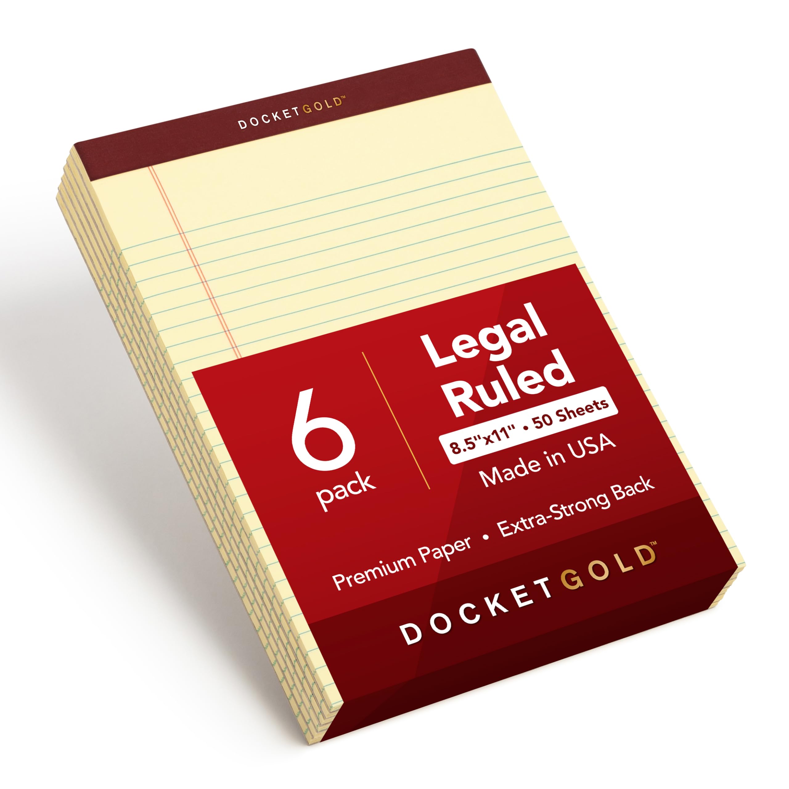 TOPS Docket Gold Writing Tablet, 8-1/2 x 11-3/4 Inches, Perforated, Canary, Legal/Wide Rule, 50 Sheets per Pad, 6 Pads per Pack (99707)