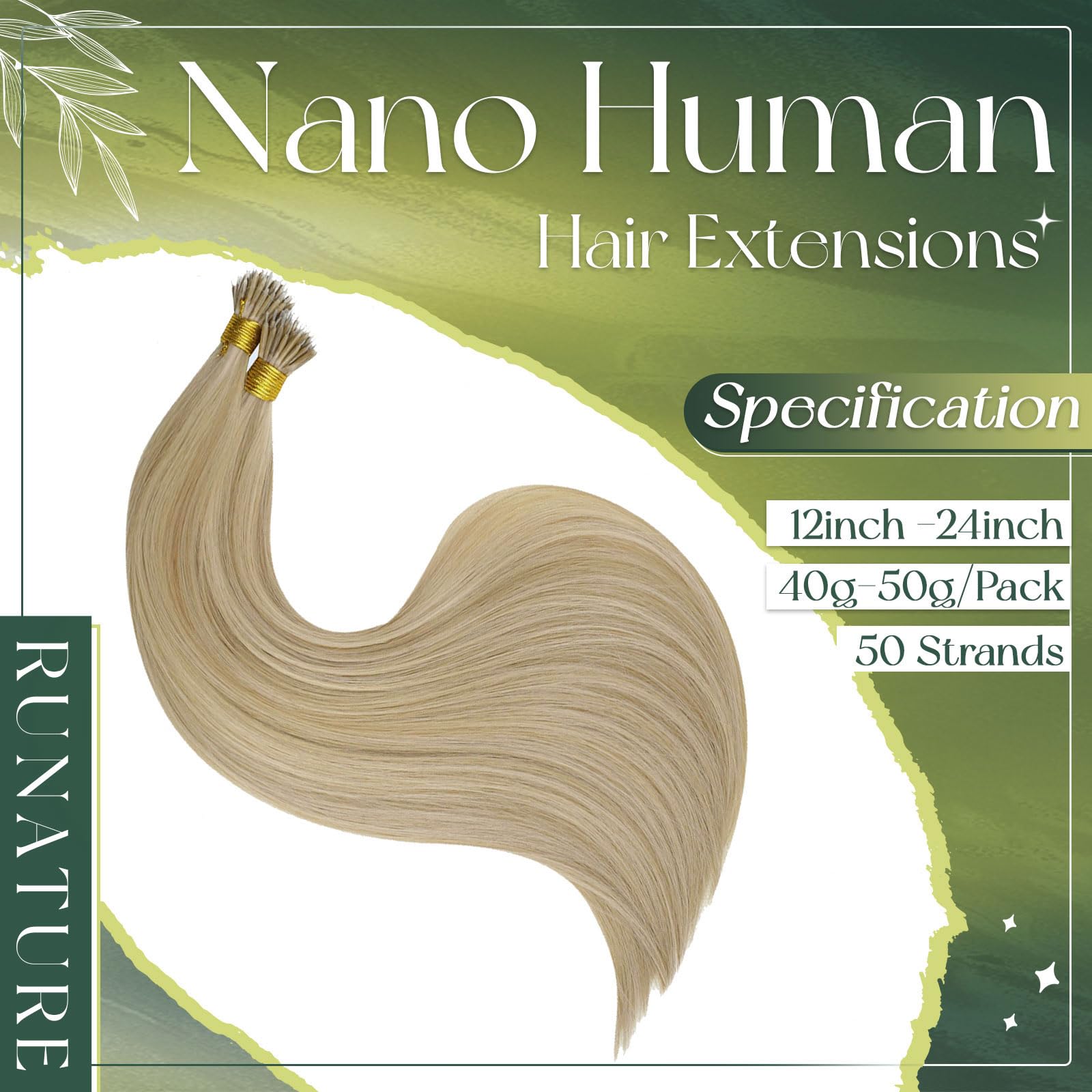 RUNATURE Nano Beads Hair Extensions Real Human Hair 14 Inch Blonde Highlights Golden Blonde Nano Hair Extensions Remy Straight for Daily Use Cold Fusion Hair 50s 50g #16/22 - Image 2