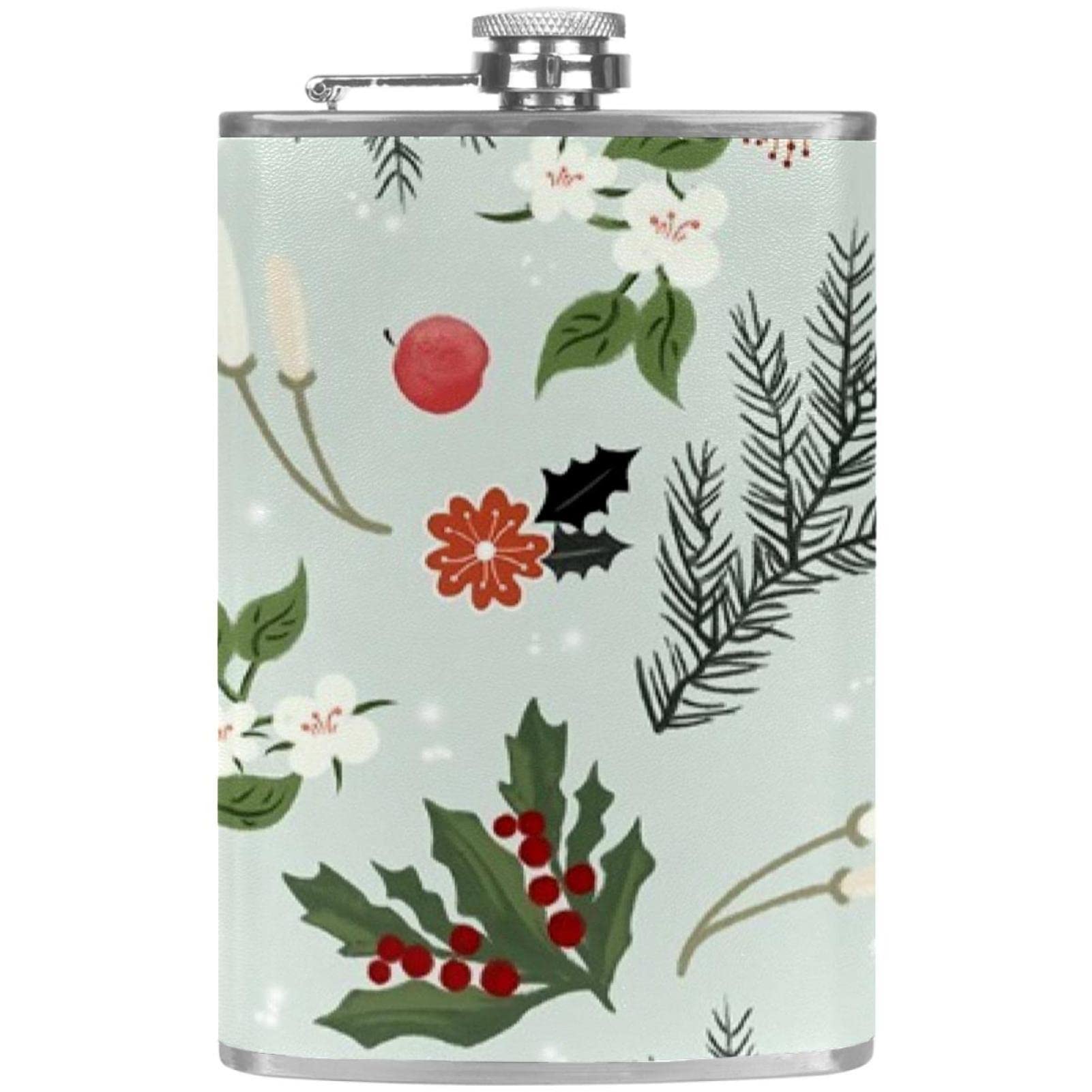 Flasque de Noël pour liqueur en acier inoxydable 237ml avec entonnoir et motif fleuri