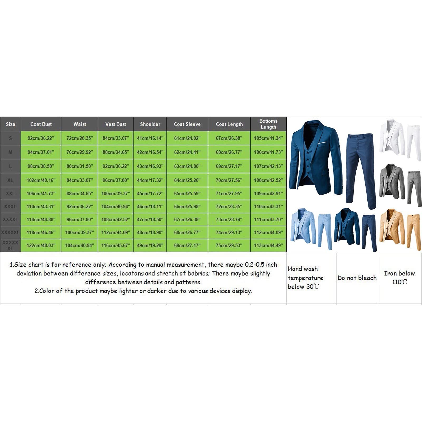 Generisch Traje de hombre Slim de 3 piezas traje de negocios boda fiesta chaqueta chaleco y pantalón abrigo camisa blanca hombre manga larga