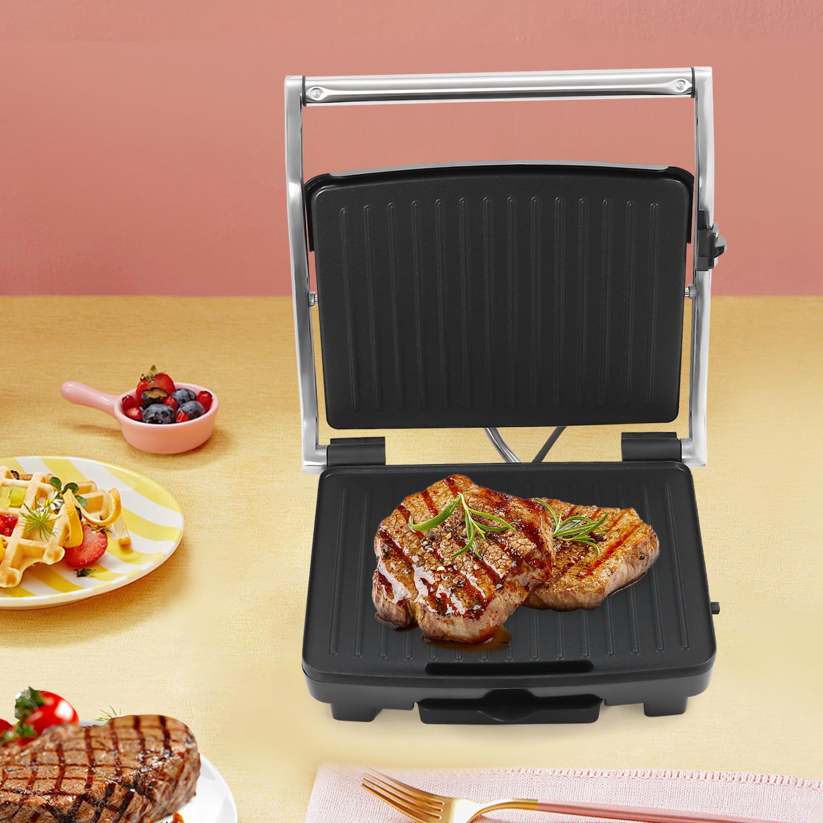 Maszyna do steków z powłoką zapobiegającą przywieraniu, elektryczny kompaktowy grill nieprzywierający, wielofunkcyjny grill do steków, nieprzywierająca płyta grillowa, przenośny grill domowy ze