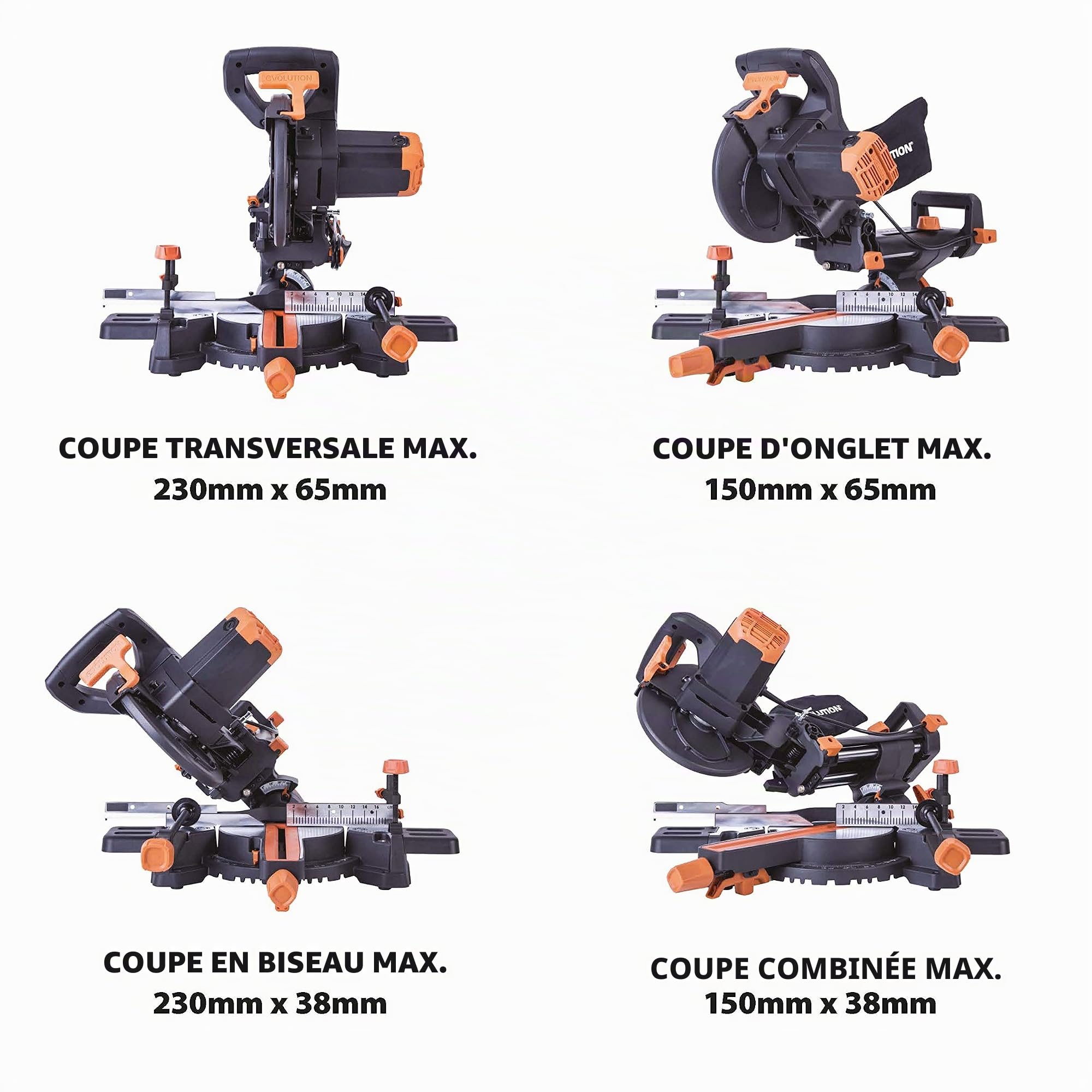 Evolution Power Tools - Scie à Onglets Coulissante Multi-Matériaux R210SMS+ avec le Pack Plus, 210 mm (230 V) (Lot de 2)
