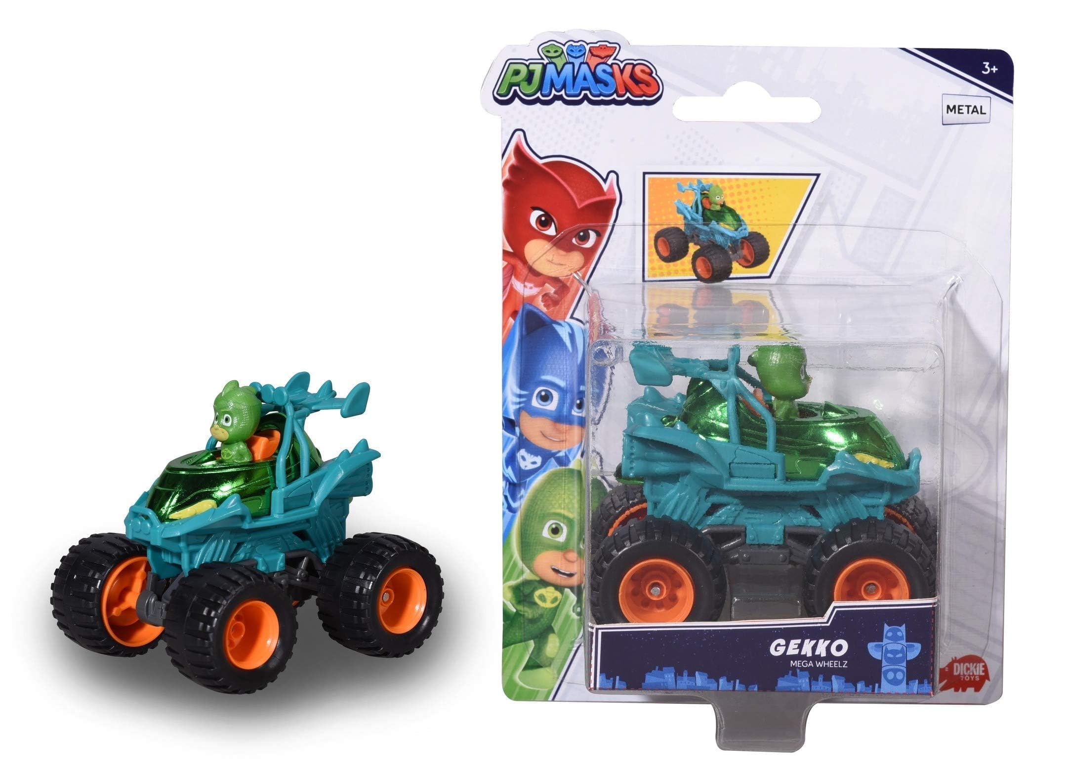 Dickie Toys PJ Masks Gecko Mega Wheelz - Confezione Singola con Geco, Dimensioni 1:64, 9 cm