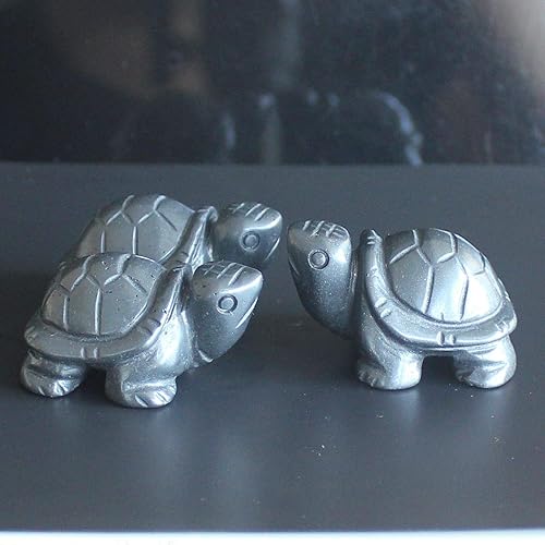 Miniatura 4 de Estatua de tortuga de hematita de cristal tallada a mano de 1.6 pulgadas, estatua de animal, escritorio de oficina, decoración del hogar