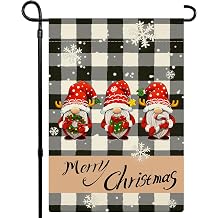 Christmas Garden Flag Double Sided, Buffalo Plaid Gnomes Merry Christmas Winter Garden Flag Yard Flag for Holiday Outdoor Decoration 12x18 Inch