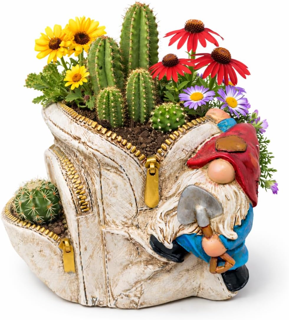 Cute Planter Gnome Plant Pots for Succulent Unique Resin Flower Pot with Drainage Hole Funny Gifts for Plant Lovers