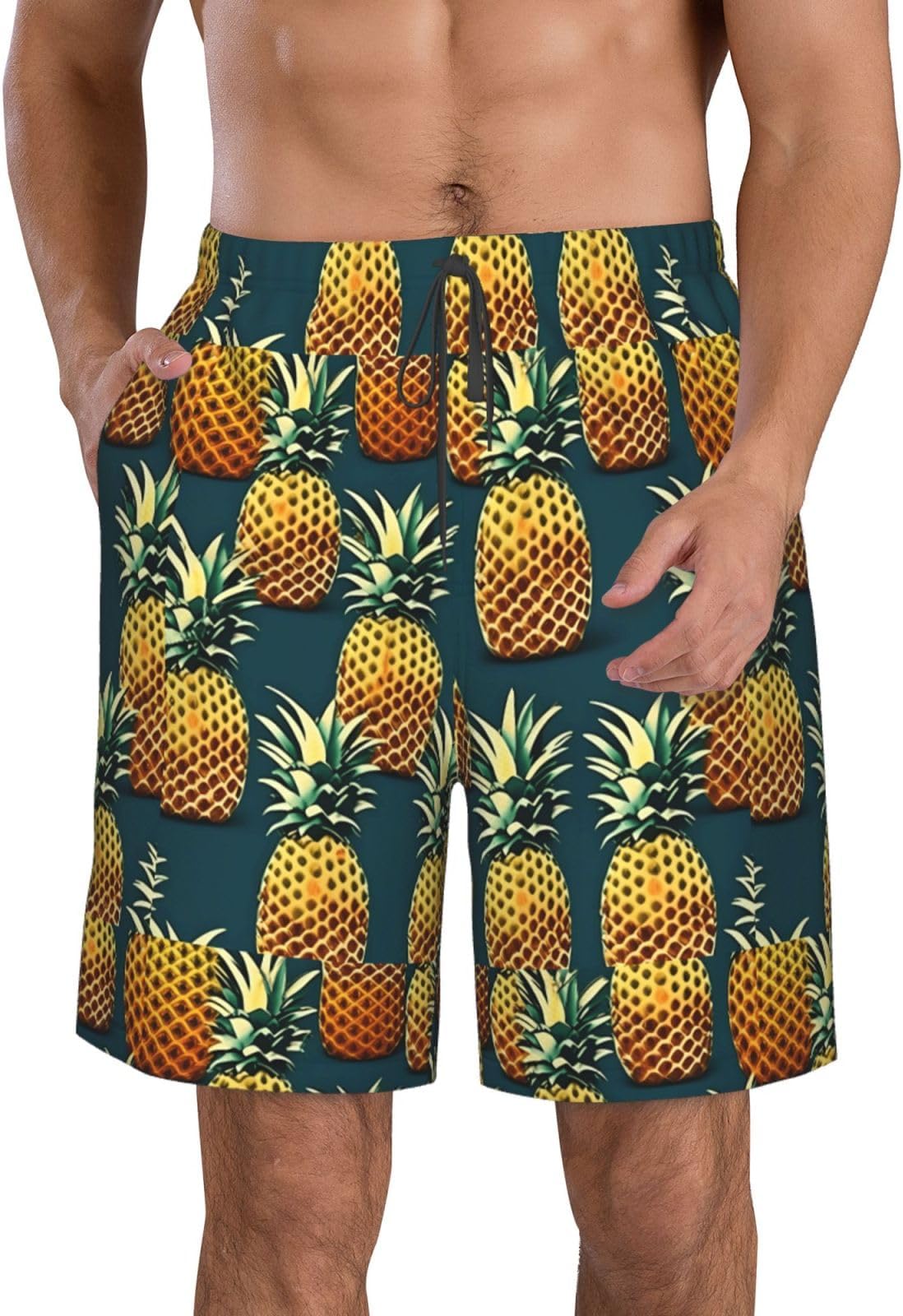 Retro Pineapple Print Comfortable Shorts Practical Swim Trunks Summer Holidays Beach Days Casual Outings