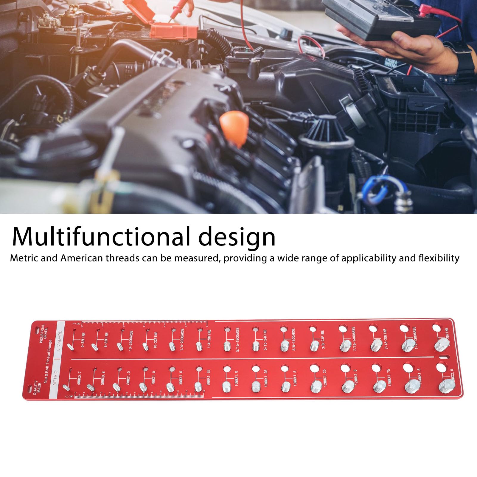 and Nut Identifier Gauge, 10B21 Carbon Steel, High Accuracy Thread Checker for Detecting Fixed s, Metric and Threads Measurement, Widely Used in Machinery (Red)