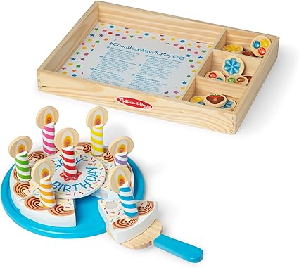 Melissa & Doug Birthday Party Cake - Wooden Play Food with Mix-n-Match Toppings and 7 Candles