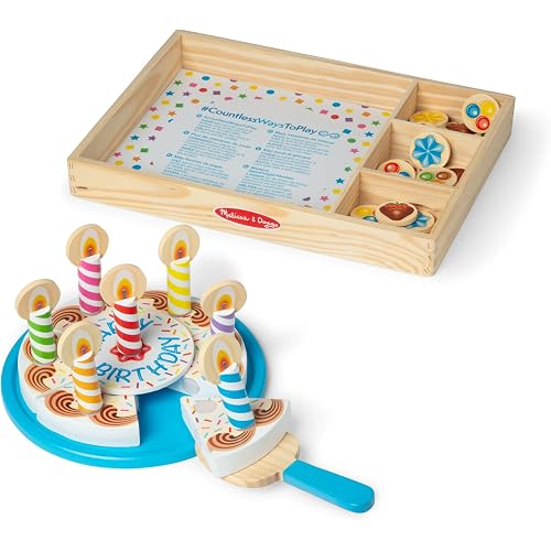 Melissa & Doug Birthday Party Cake - Wooden Play Food with Mix-n-Match Toppings and 7 Candles