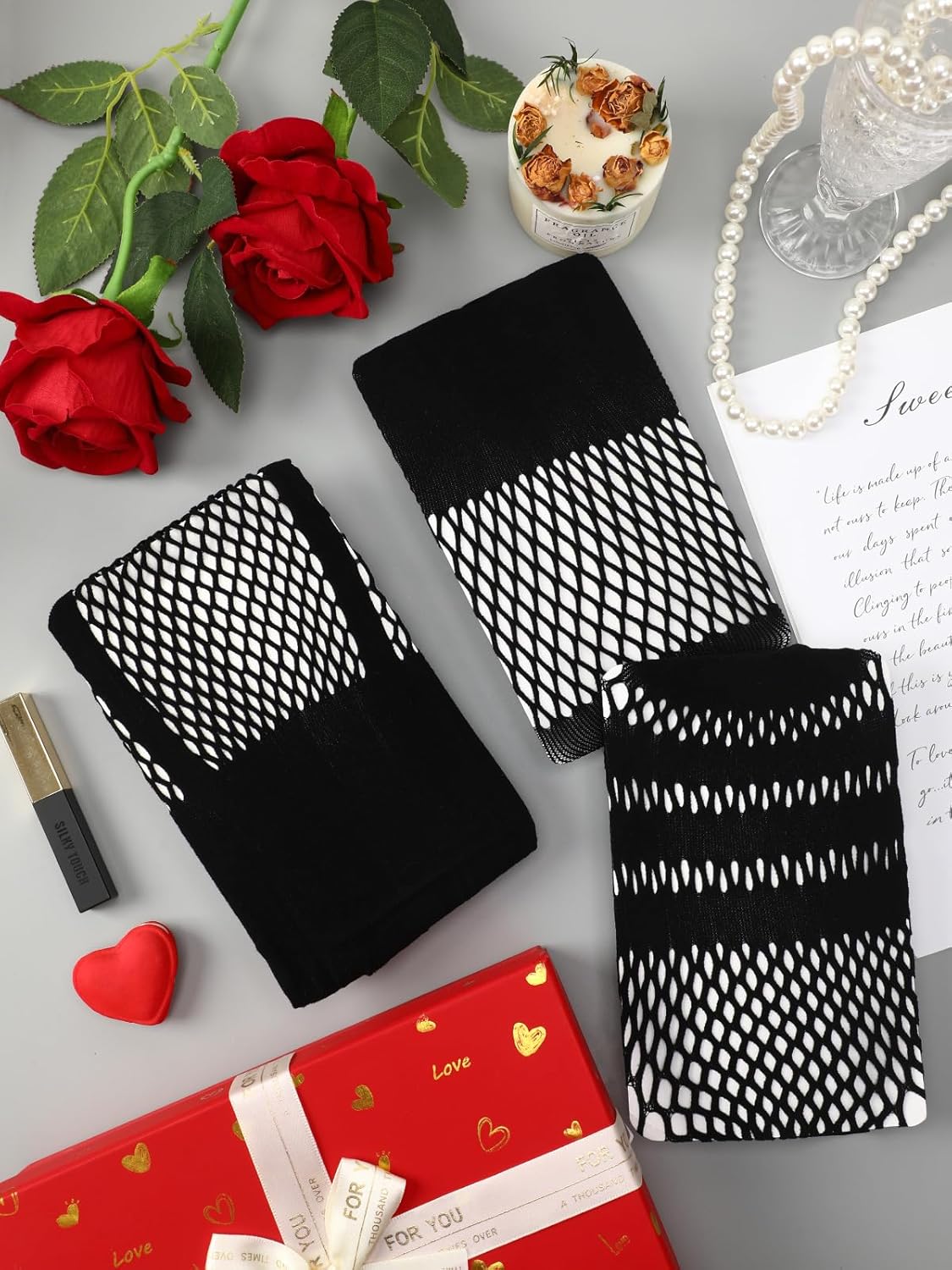 Jansun 3 Pairs Faux Thigh High Fishnet Stockings, Black Opaque Tights Women Fishnet Tights - Image 7