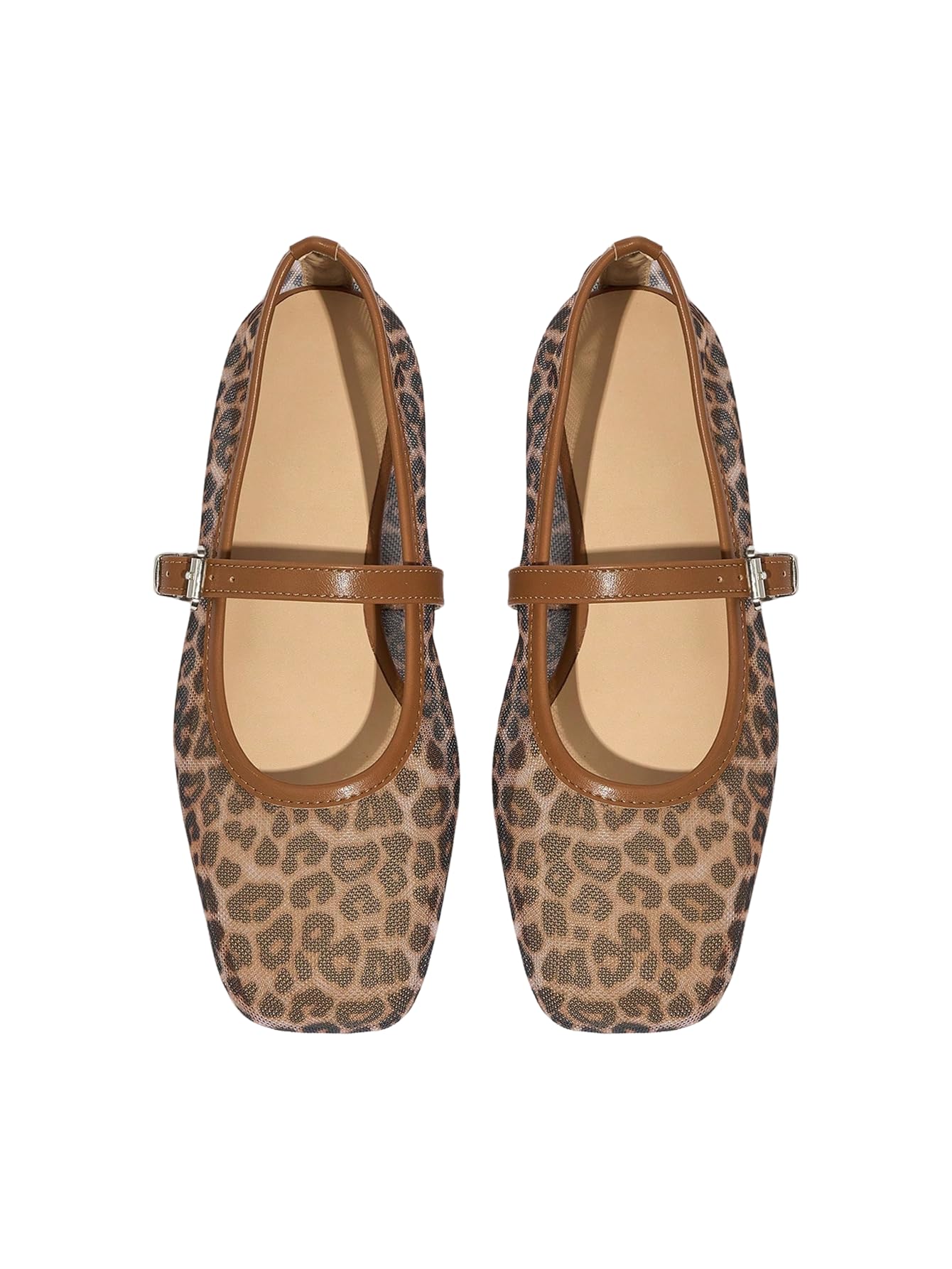 Milumia Womens Leopard Print Mesh Ballet Flats Trendy Square Closed Toe Maryjane Flat Shoes