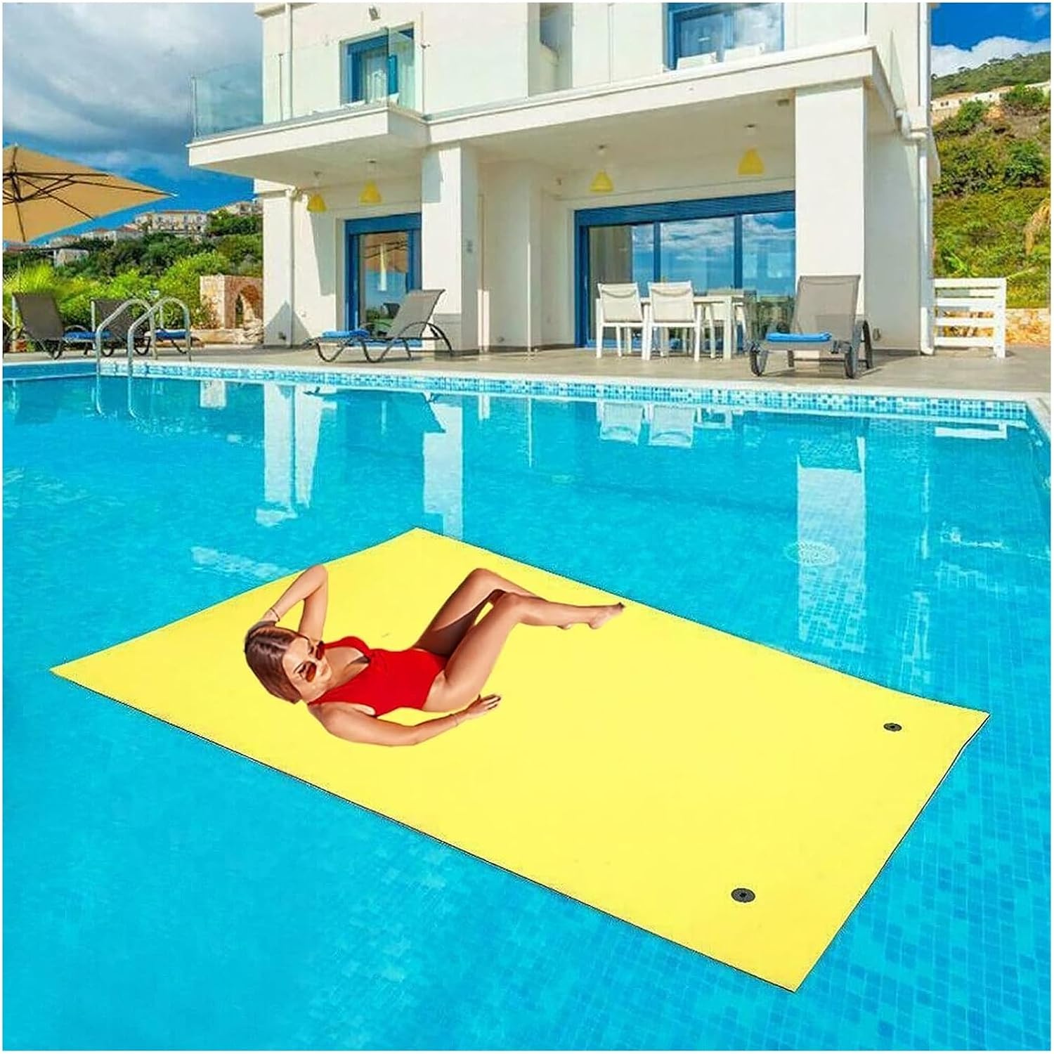 フローティングウォーターパッド、フローティングウォーターマット、ループストラップロールアップフローティングアイランド、プール、湖、海