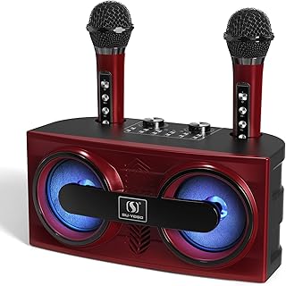 Karaoke Machine for Adults and Kids, FULLIFE Portable Bluetooth PA Speaker System with 2 UHF Wireless Microphones, Led Lig...