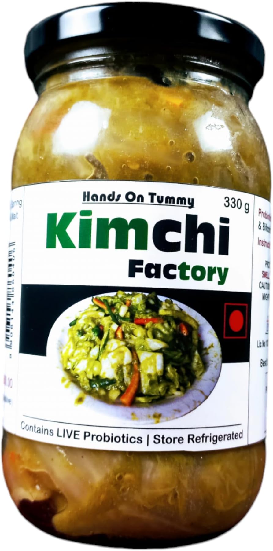 Kimchi Factory - Green Kimchi (Non Veg - Chicken) - Spicy Korean (Probiotic + Prebiotic) Pickle With Indian Flavors For Gut Health - Hands On Tummy (Medium - 330 G)