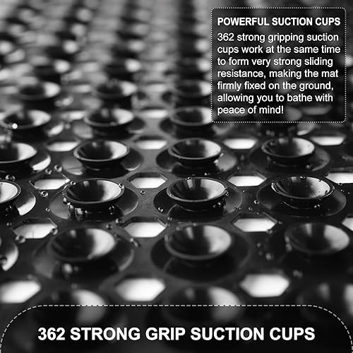 Vista 65 de Tapetes para bañera y ducha, antideslizante, 40 x 16 pulgadas, extra grande, lavable a máquina, con orificios de drenaje, ventosas para suelo de Gris