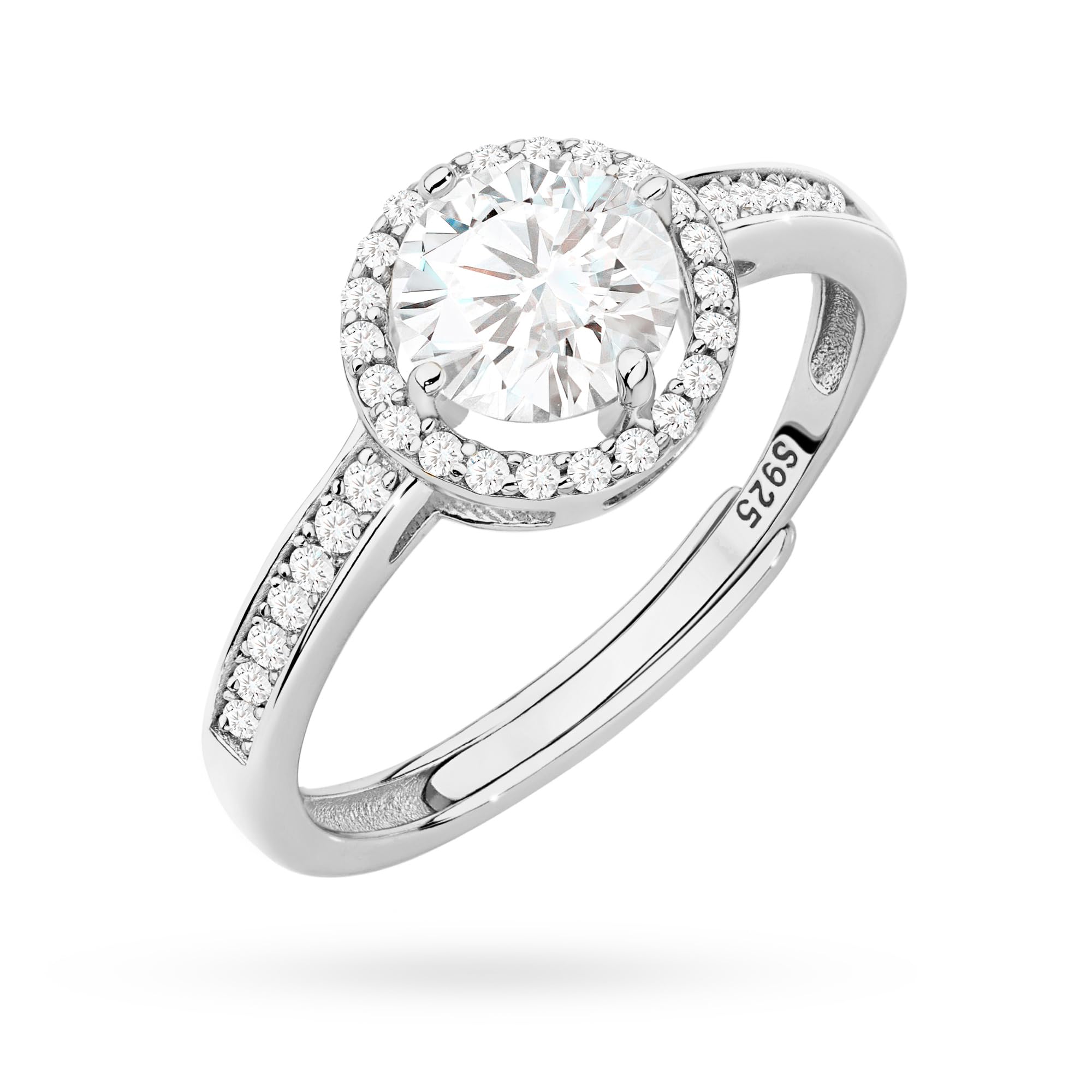 MARKO Eleganter 925 Silber Damenring – Verstellbarer mit 36 Zirkonia Halo Ring in Gold oder Silber
