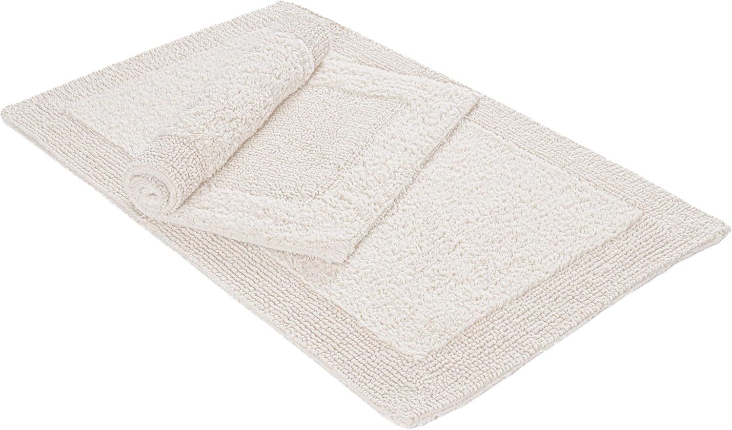 Bedding Craft Bathroom Bath Mat Rug – 100% Cotton, Reversible, Water Absorbent, Machine Washable, Soft Bathmat for Tub Side, 17x24 Beige