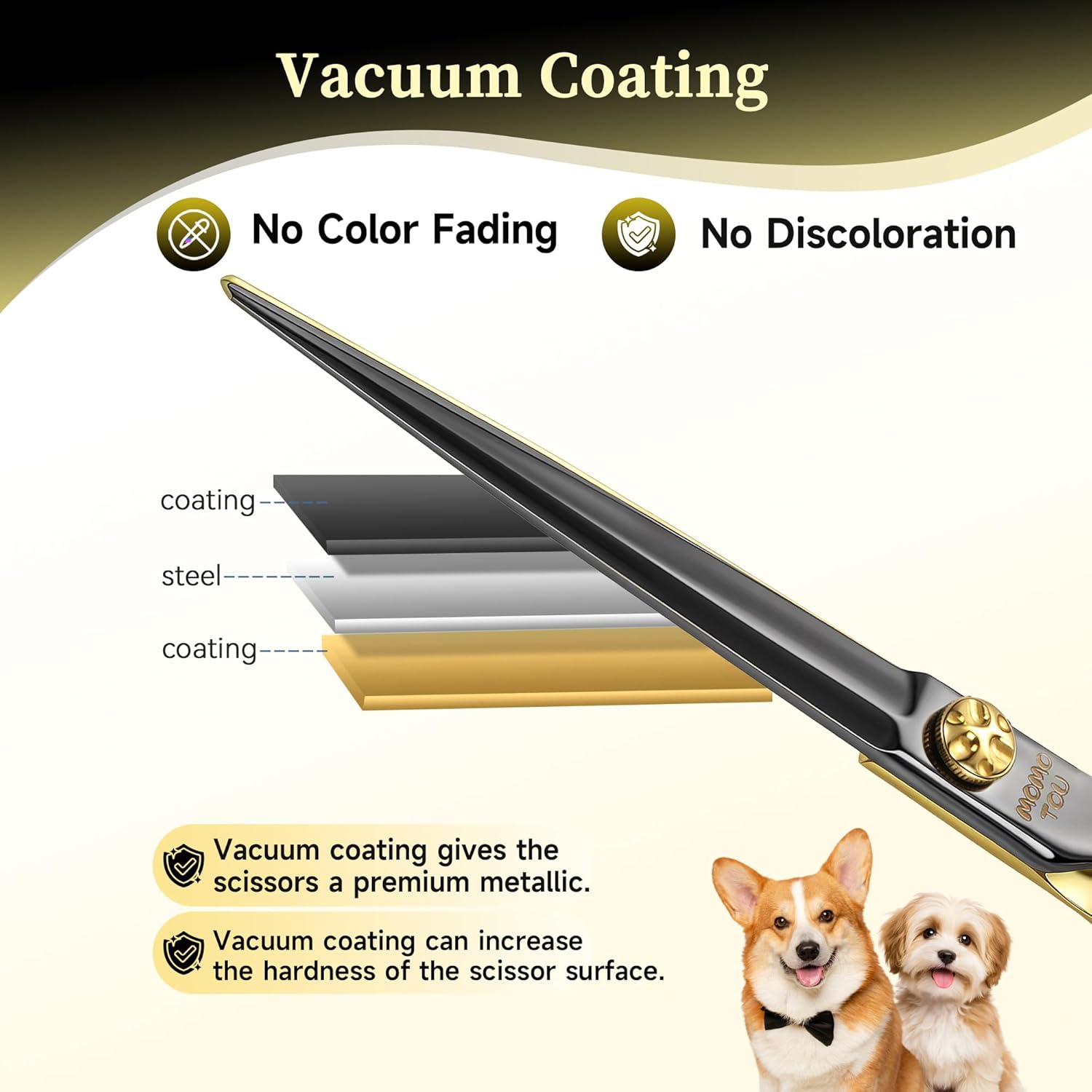 7.5'' Straight Dog Grooming Scissors CNC 440C Blades Sharp and Durable Dog Shears Black and Gold Pet Scissors Smooth Cutting Easy to Use for Professional Groomer