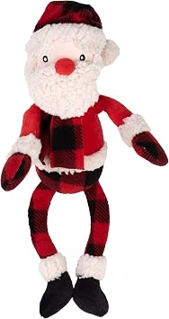 The Worthy Dog Plush Squeaky Dog Toy, Buffalo Santa, Red | Soft Plush Toy with Squeaker, Interactive Tug & Toss Play, Christmas, Buffalo Santa, Red, One Size