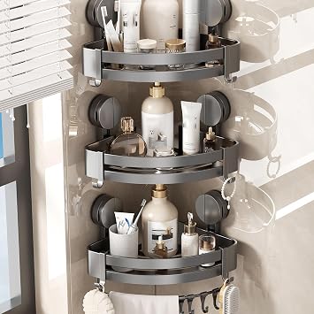 Suction Cup Shower Corner Caddy Removable Shower Organizer Basket Wall Mounted Shower Triangle Organizer Stainless Steel Shower Rack for Bathroom Kitchen,Gray f