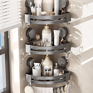 SRURLLUG Suction Cup Shower Corner Caddy Removable Shower Organizer Basket Wall Mounted Shower Triangle Organizer Stainless Steel Shower