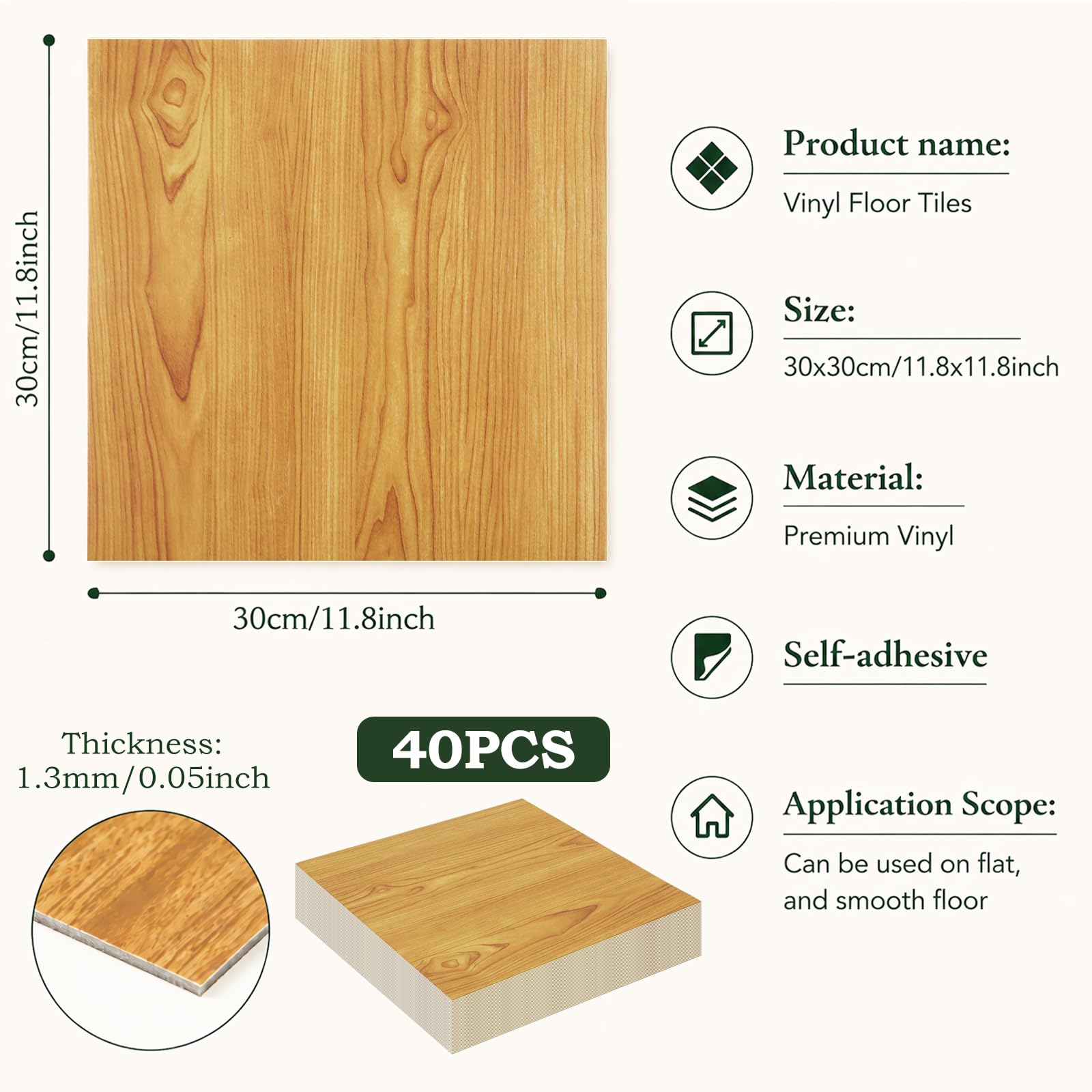 JMIATRY 40 azulejos de vinilo de madera de roble de 30,5 x 30,5 cm