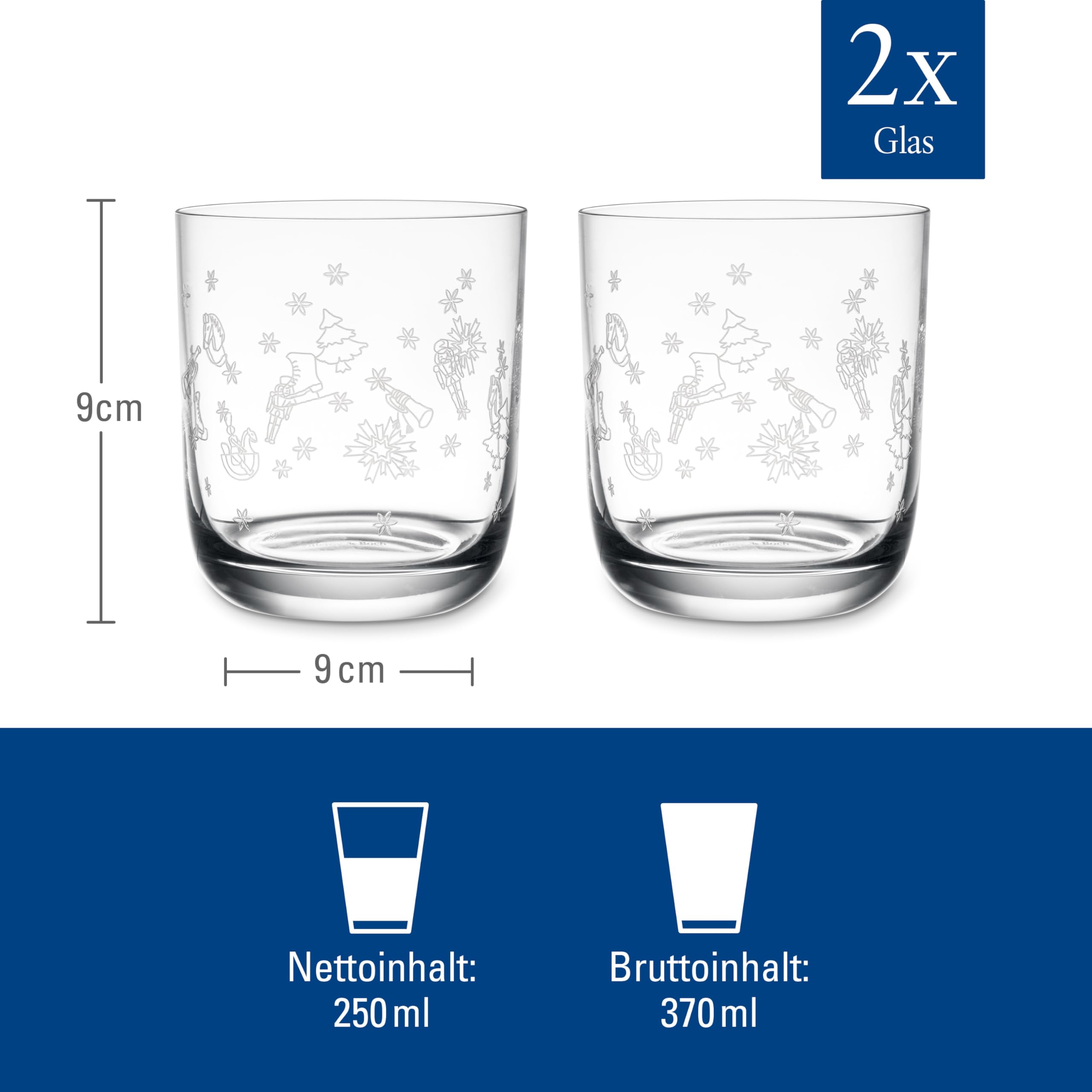 Villeroy & Boch – Zestaw szklanek do wody Toy's Delight z 2 kryształowymi szklankami, szkło, przezroczyste, nadające się do mycia w zmywarce, pojemność 250 ml