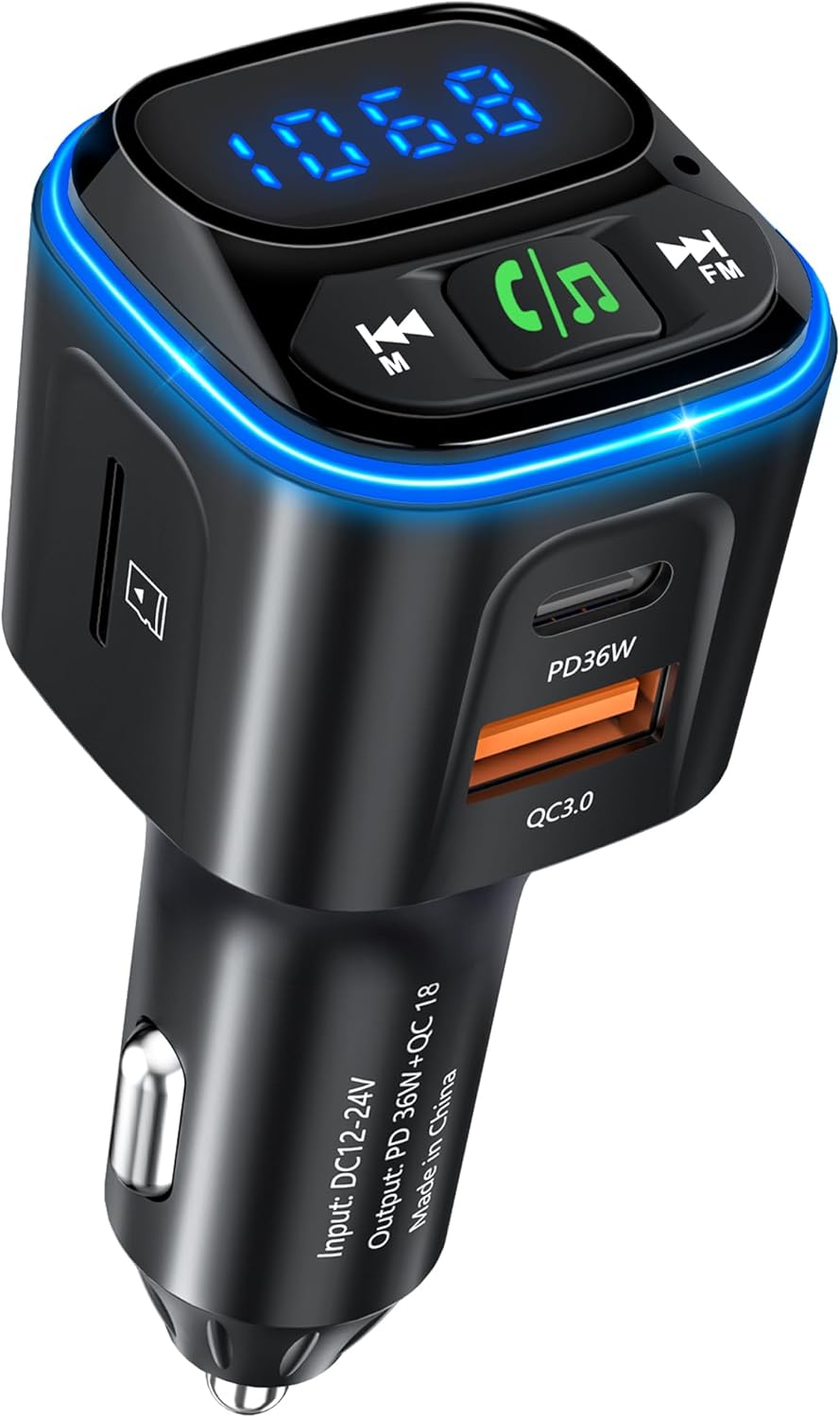 Bluetooth FM Transmitter For Car, Bluetooth 5.3 Car Adapter With Color