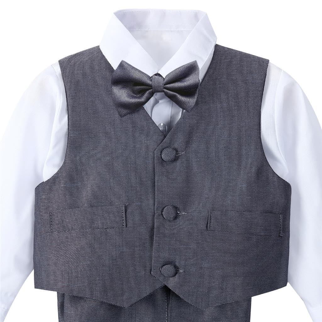 Lito Angels - Trajes para Bebe niño de Vestir Elegante Gris Hierro, Conjunto de 5 Piezas de Traje Formal para Boda, Bautizo, Fiesta, Ceremonia, Tamaño 6 Meses (Número de Etiqueta 6M) 057