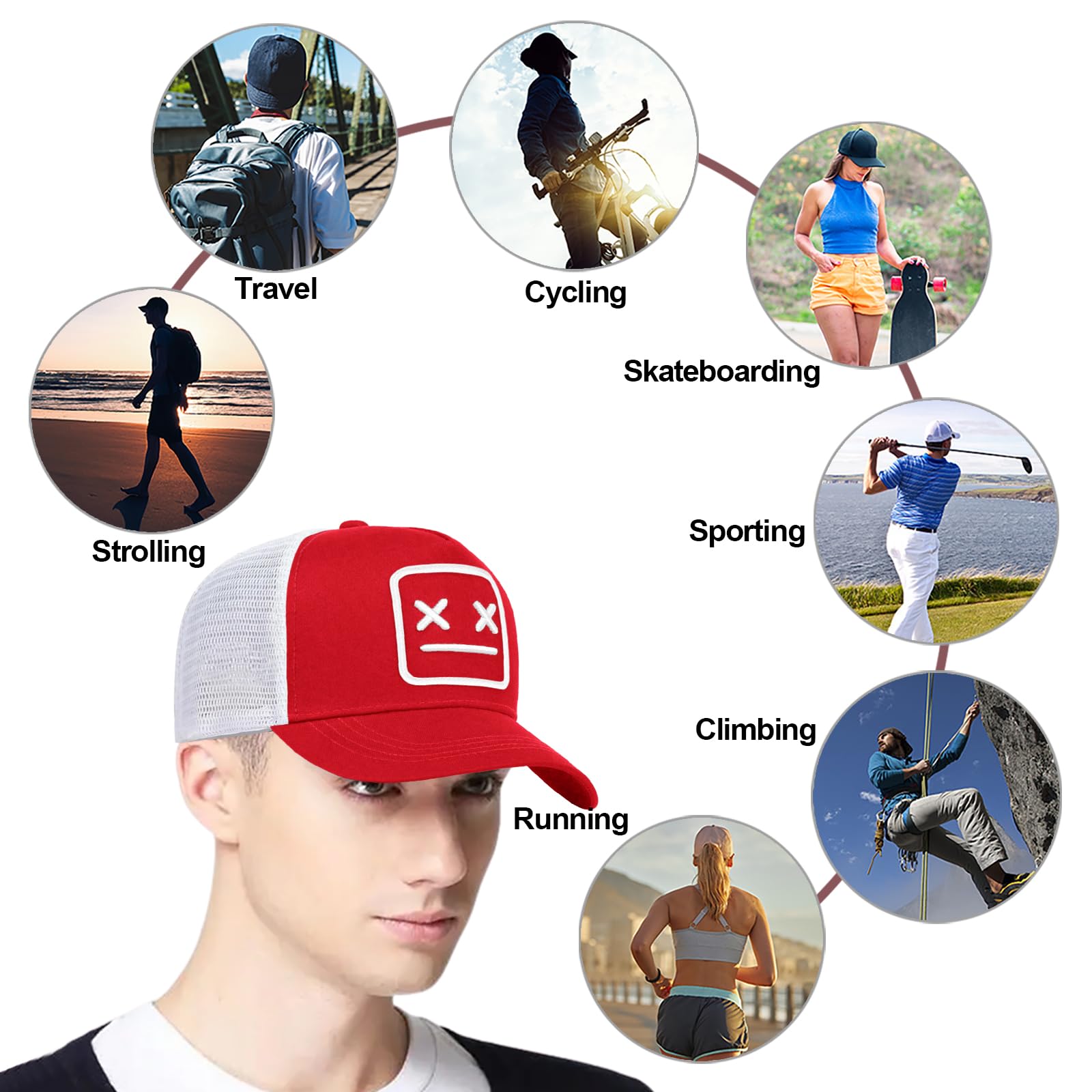 Enwokran Męska czapka bejsbolowa Quirky, dziwaczny haft, kapelusze, uniseks, hip-hop, czapka z daszkiem, regulowana tylna strona z siatki, ochrona przed promieniowaniem UV, sport, podróże, na