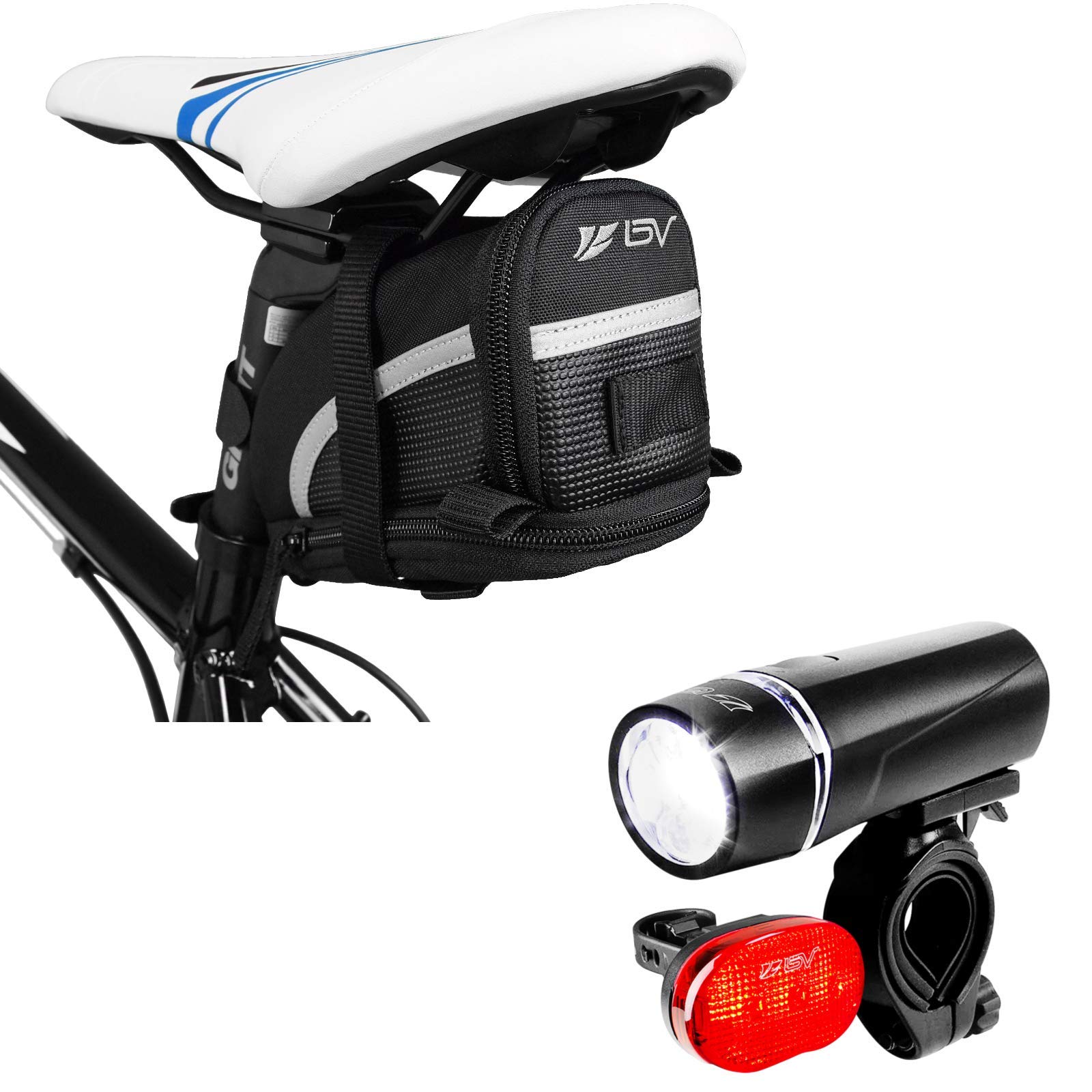 BV Medium Expandable Bike Seat Bag and Bike Light Set