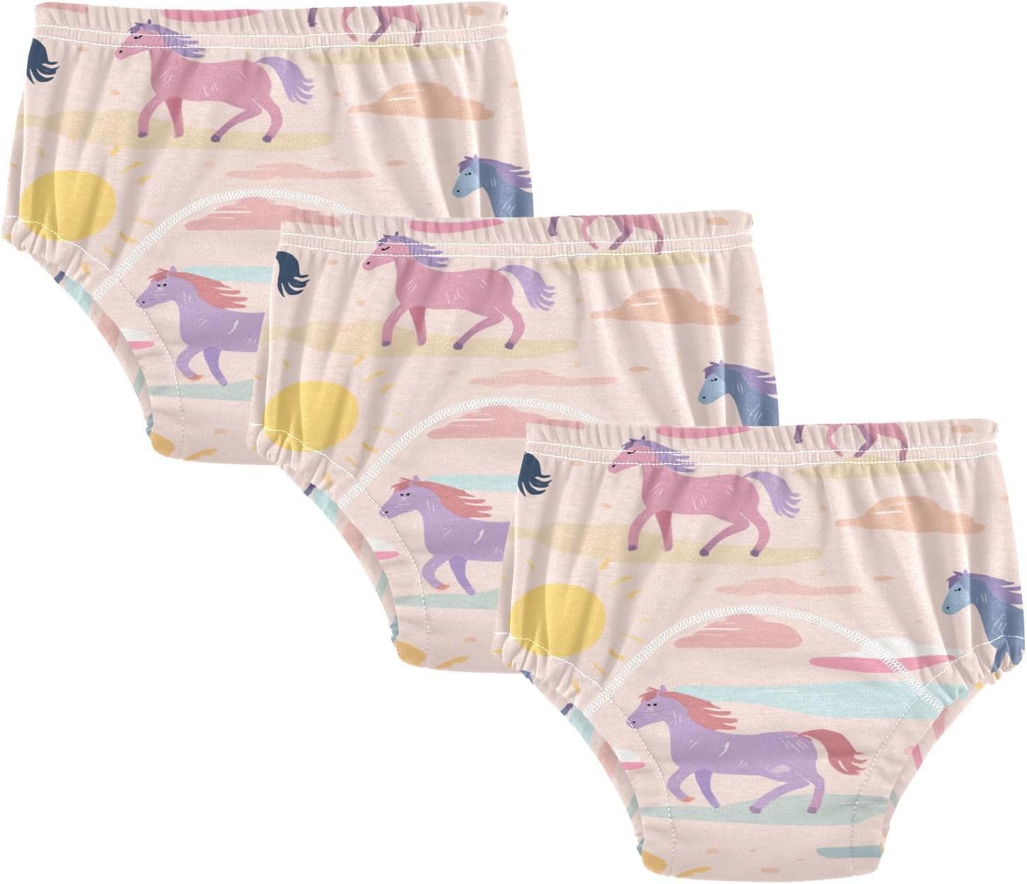 Little Girls Potty Training Pants Soft Cotton Funny Beach Horse Pink Overnight Training Pants Potty Underwear