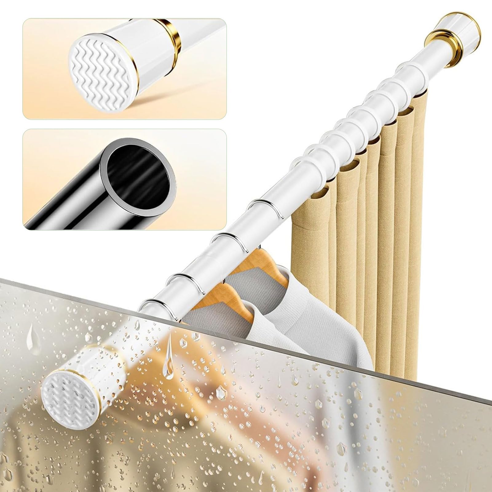 Tringle À Rideau De Douche Extensible, Tringle À Rideau Télescopique 40–500cm, sans Perçage, pour Baignoire, Barre De Placard, Douche, Rideau 110-190 cm / 43.3-74.8 in Gris