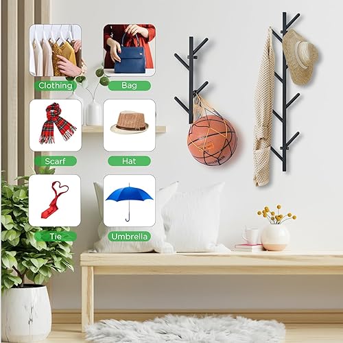 Miniatura 6 de Juego de 2 percheros negros para pared, perchero flotante de diseño moderno, perchero para ropa, bufandas, bolsos, gorras, ganchos verticales de