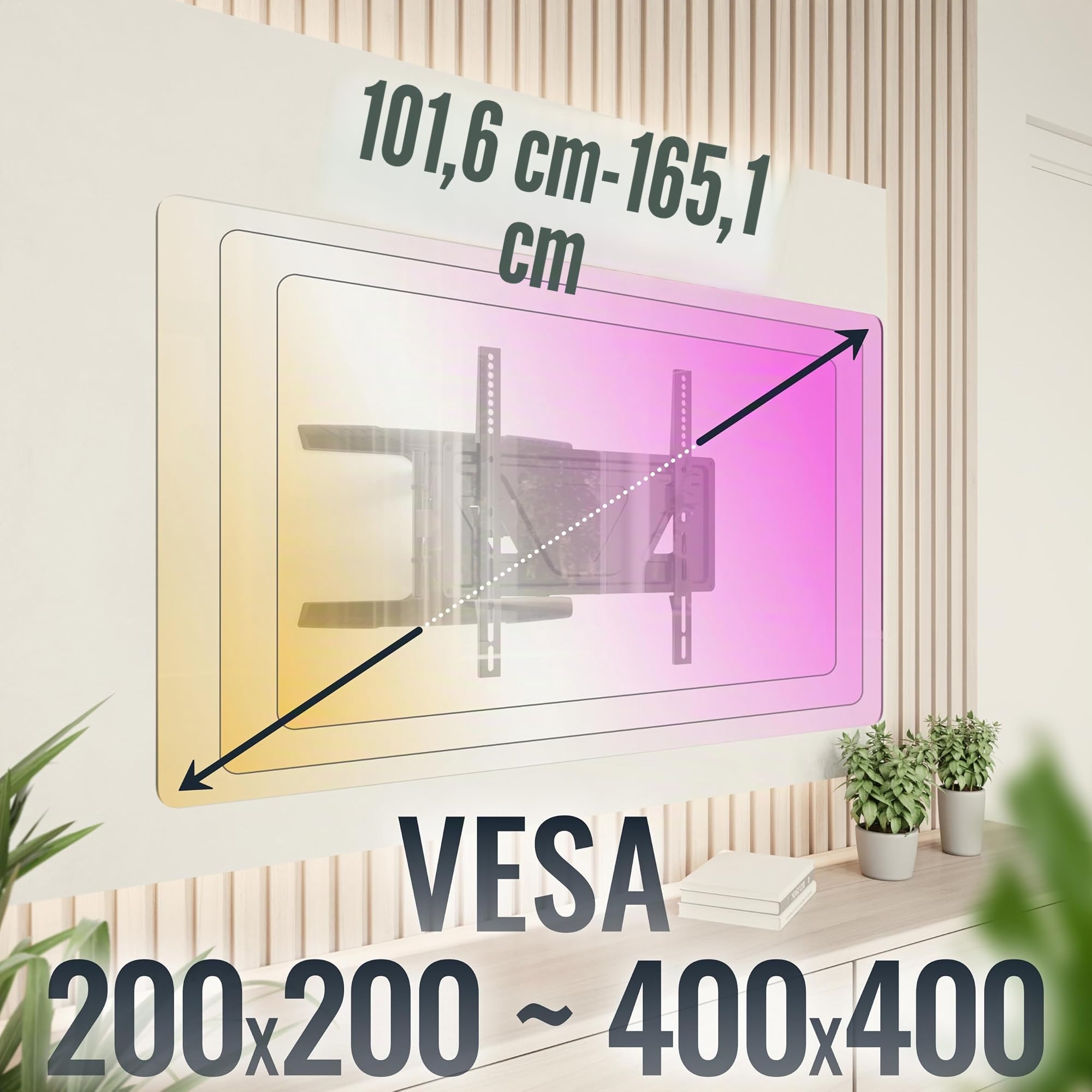 RICOO S9544 Support Mural TV 40 42 43 48 50 55 58 60 65 Pouces VESA 200x200 à VESA 400x400 Orientable Inclinable Rotatif Universel Fixation Murale TV QLED OLED LED LCD Écran incurvé