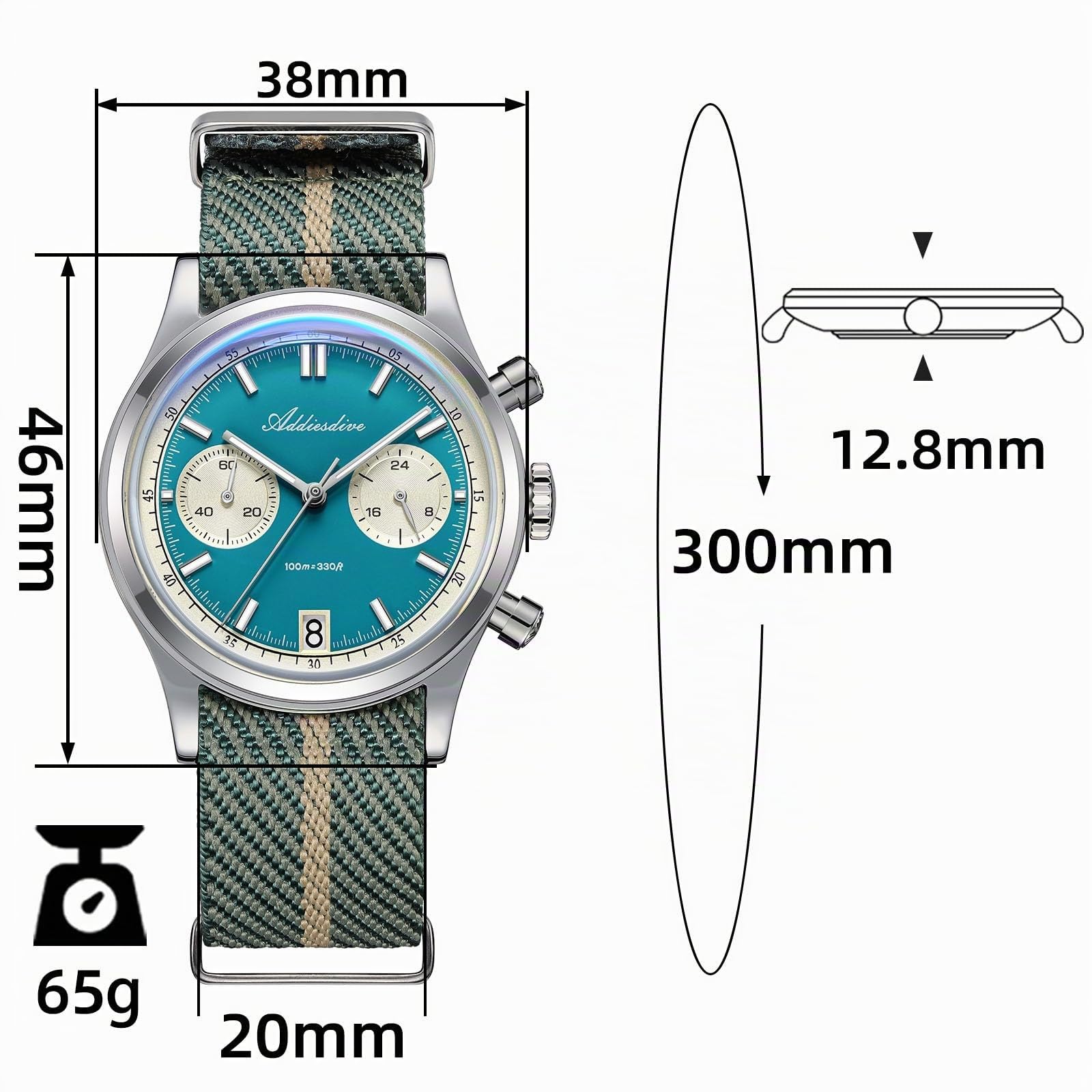 ADDIESDIVE 38 MM Quarzo Cronografo Orologio VK64 Movimento Vetro minerale K1 Impermeabile 100 M BGW9 Luminoso Acciaio Inox Quadrante Panda Orologi Sportivi per Gli Uomini Cinturino in Nylon
