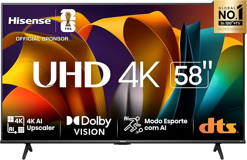 Hisense Smart TV UHD 4K DLED 58" Polegadas 58A6N com HDR10+ Dolby Vision Game Mode Controle por Voz Alexa Built-In AirPlay