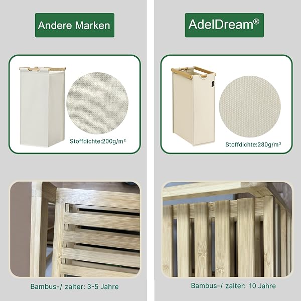 AdelDream Cesto para la colada 150 L 3 compartimentos 2 estantes extraíble y extraíble cremefarben - 5