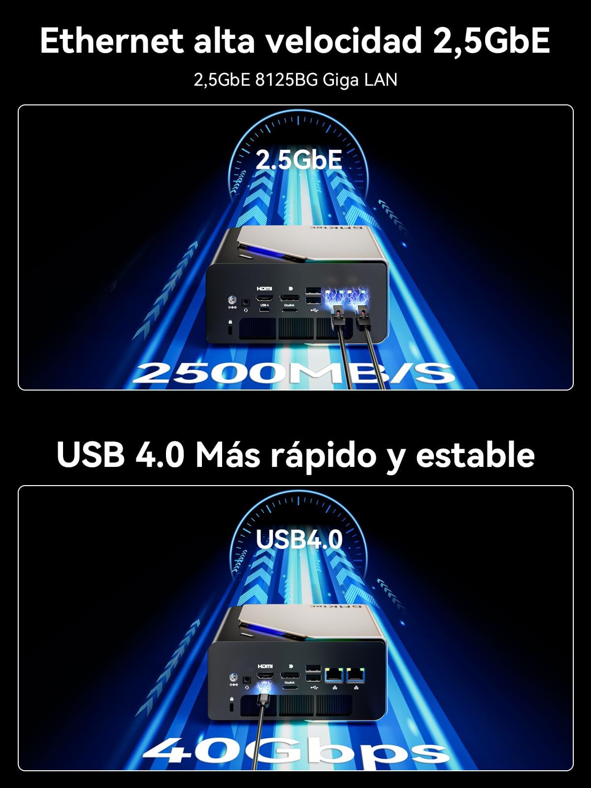 GMKtec EVO-T1 AI Mini PC Intel Ultra 9 285H, 64 GB DDR5, SSD M.2 PCIe 4.0 de 2 TB, 99 Tops, Mini Gaming PC con Oculink | Dual 2.5G LAN | USB 4.0 | Pantalla Cuádruple 8K, para el hogar y la Oficina
