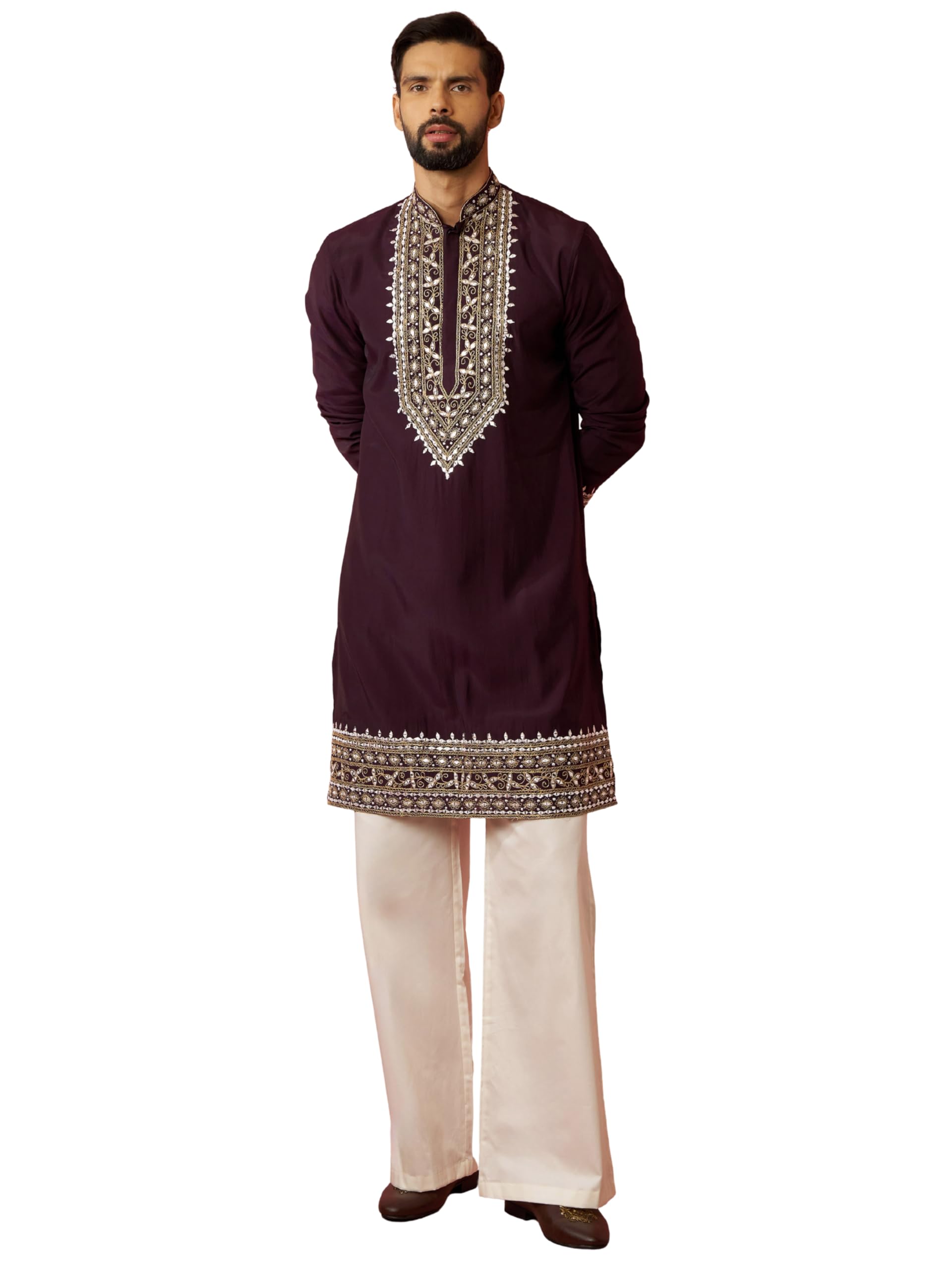 vastramay Men's Chanderi Kurta Set with Cream Pant - Premium Wedding-picture-26