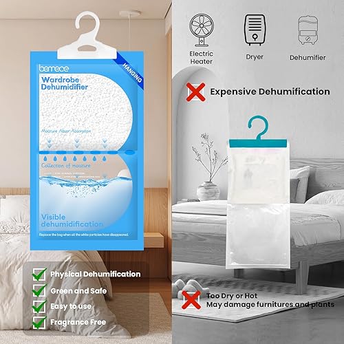 Miniatura 5 de bemece Paquete de 6 bolsas deshumidificadoras, absorbentes de humedad colgantes, deshumidificador para armarios, dormitorios, baños, sótanos,
