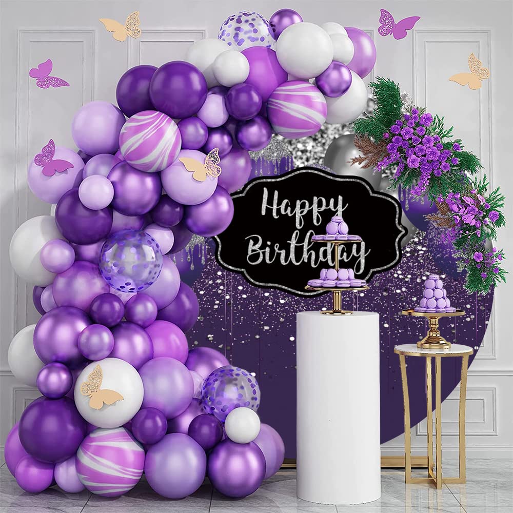 Happy Birthday Round Backdrop - 7.2ft Rose Gold & Black Party Background