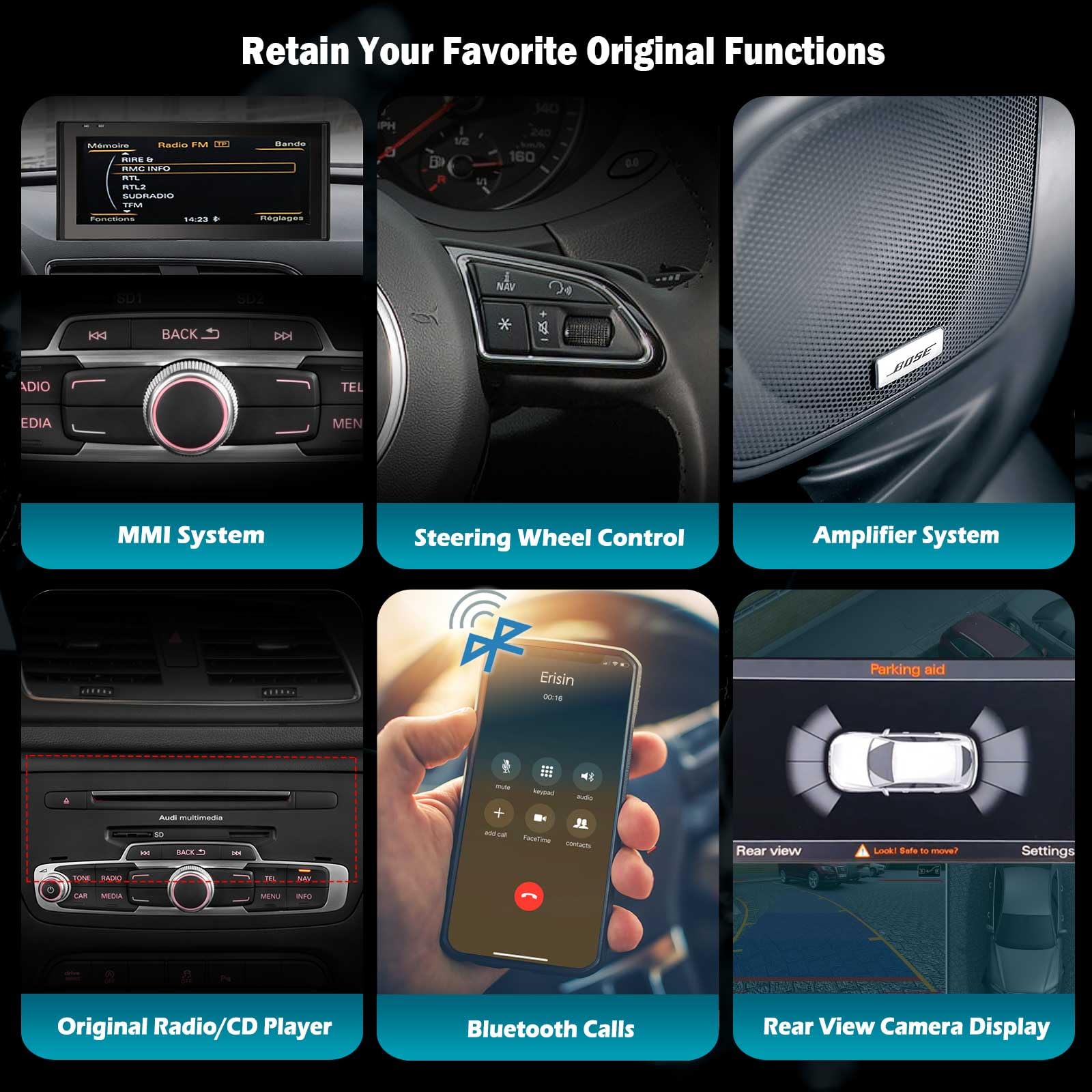 Android 14 Qualcomm 8-rdzeniowy 4 GB 64 GB radio samochodowe do Audi Q3 2013-2016 obsługuje nawigację GPS bezprzewodowa Carplay 10,2-calowy ekran IPS SWC WiFi DSP DAB+ Bluetooth 5.1 Canbus MMI
