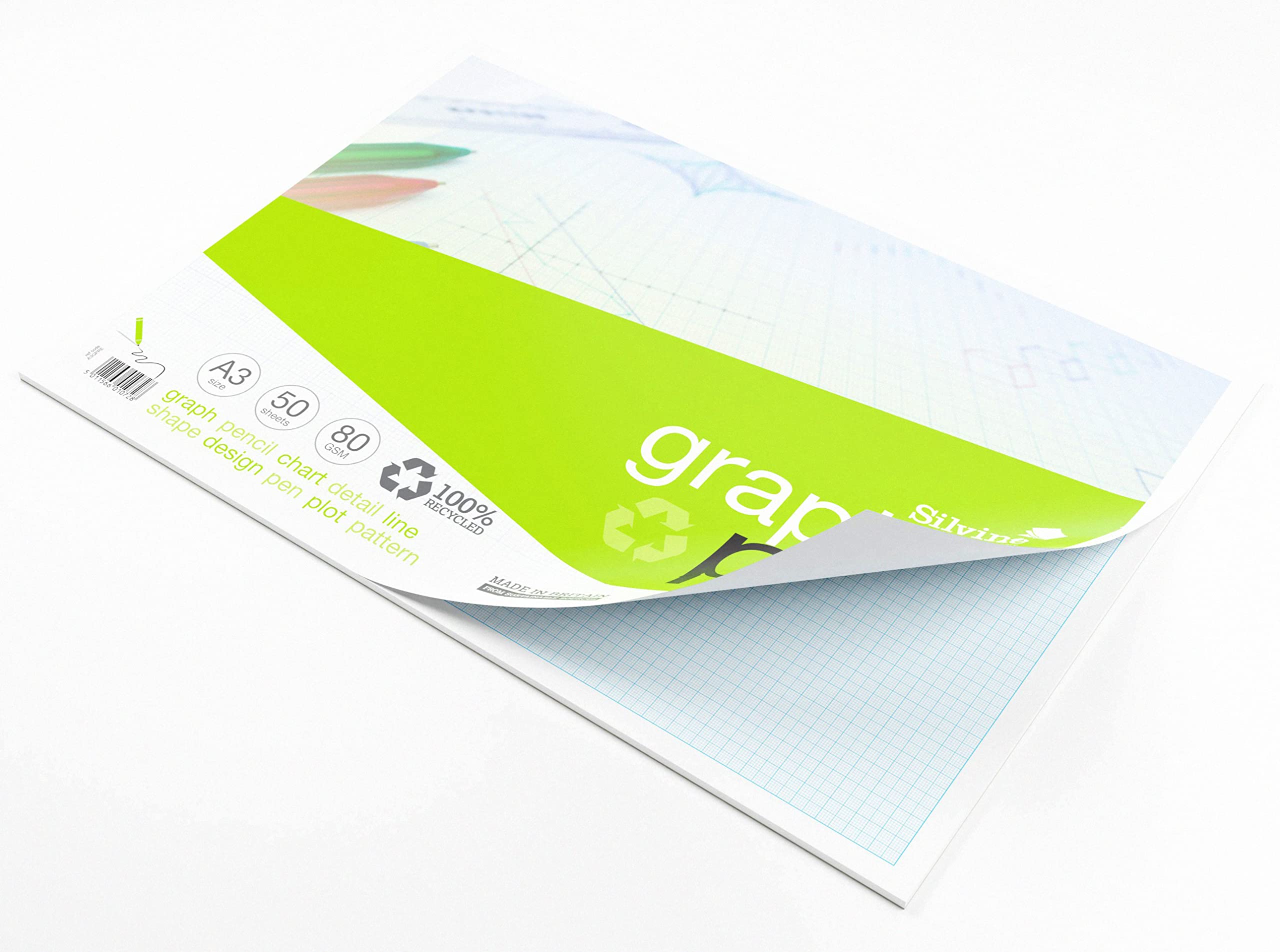 Silvine A3 100% Recycled Graph Paper Pad - Printed 1-5-10mm Graph (50 Sheets), Green - Image 3