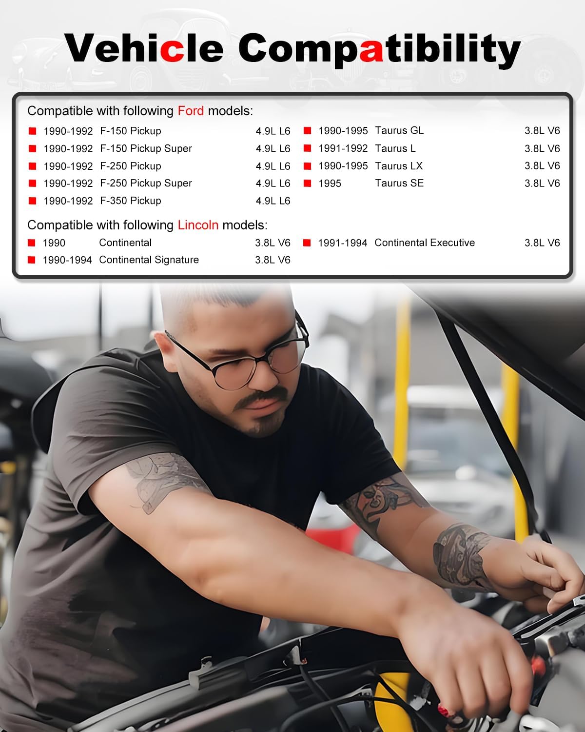 6-Count Fuel Injector Compatible with 1990-1995 Ford F150/F250/F350 Pickup, Taurus GL/L/LX/SE, Lincoln Continental Executive/Signature - 3.8L V6 & 4.9L L6 Replacement for 0280150941 822-11112