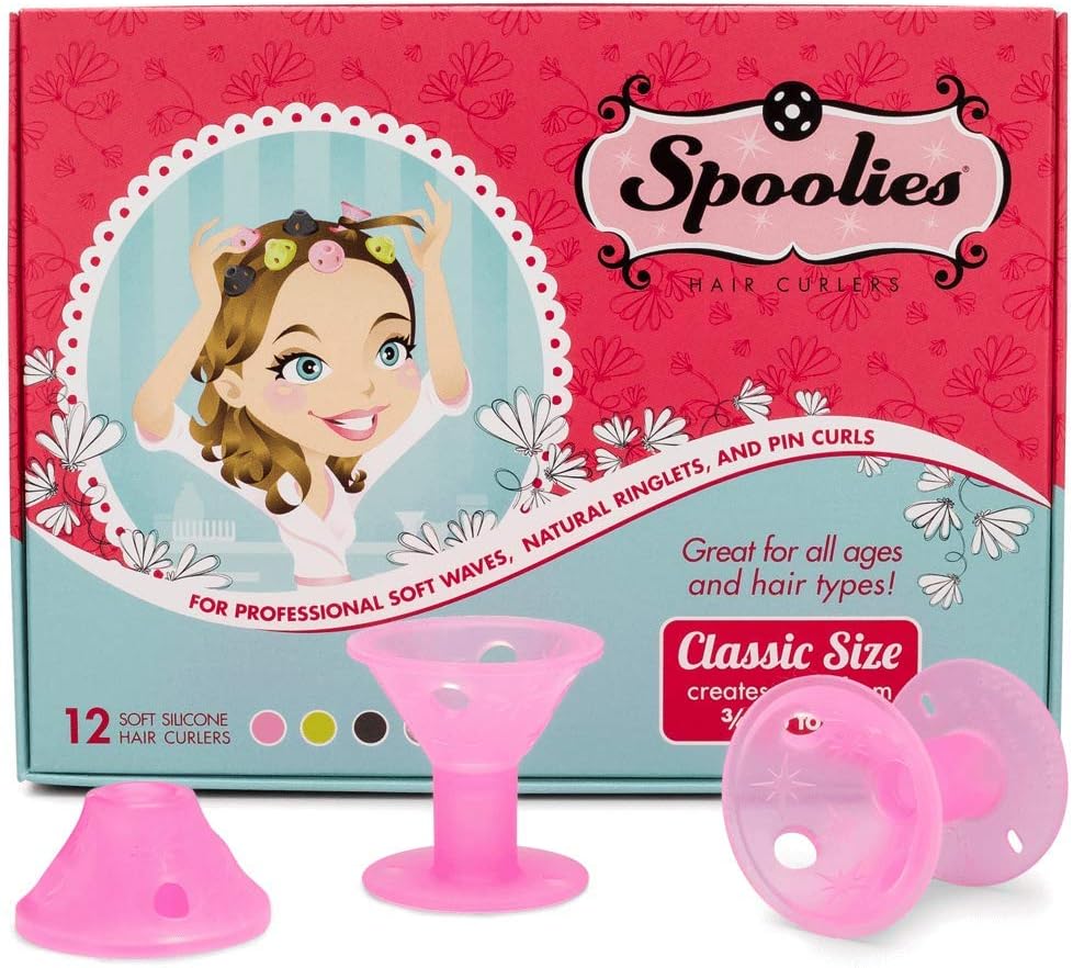 Original Hair Curlers, Heatless Silicone Rollers for Natural Hair, Hair Extensions plus Wigs, Made in USA, 12 Medium Size (Playful Pink)