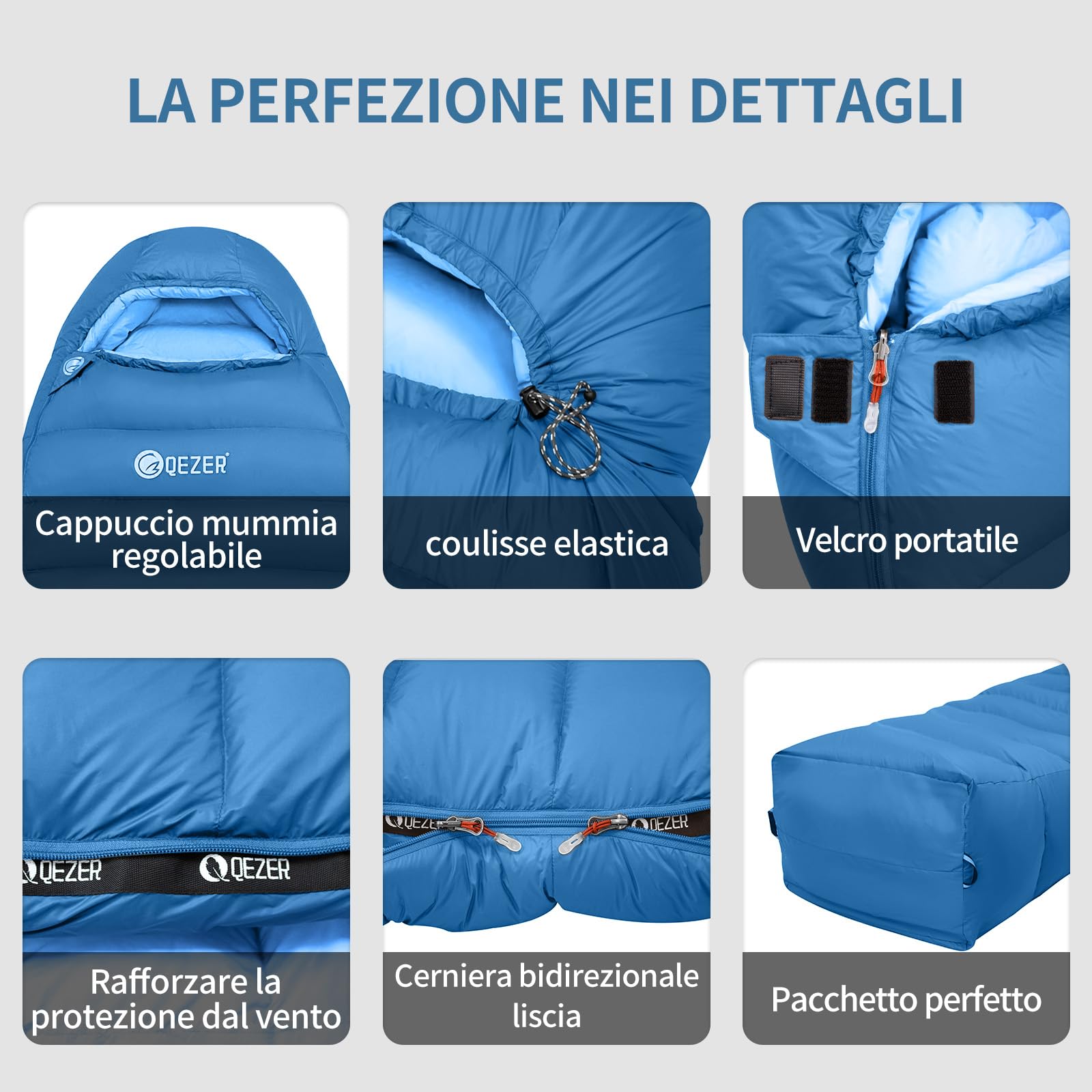 Sacco a pelo invernale per Adulti 0℃ -10℃~ -20℃【820g-2360g】caldo sacco a pelo in piumino per campeggio, escursioni e alpinismo con piumino 650+ FP Premium