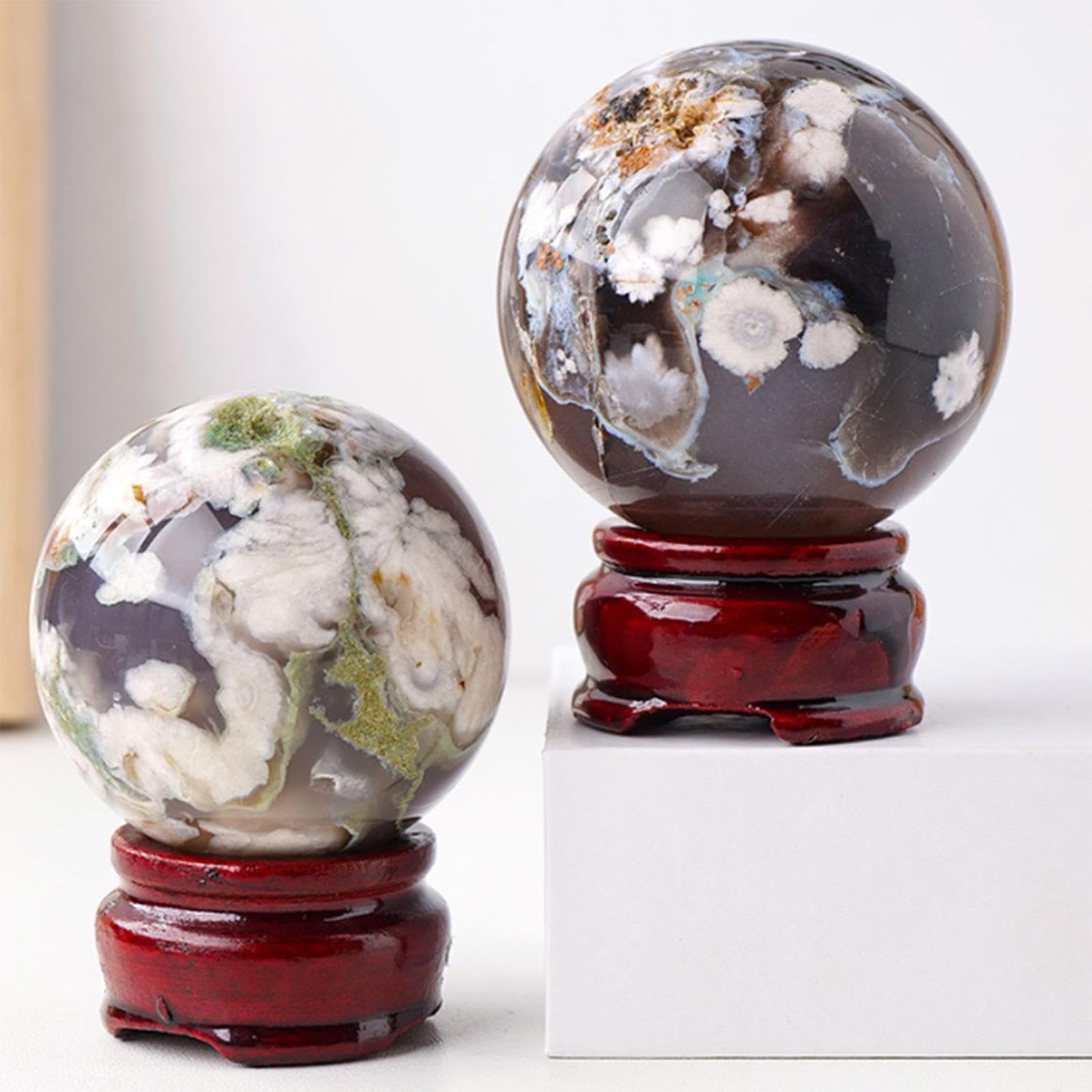 Esfera de Piedra Preciosa de ágata Natural, Bola de Cristal Curativa,Decoración Del Hogar,Oficina, Bola de Energía de Cristal,Colección de Muestras Para Meditación, Adivinación, Fotografía,50-60mm