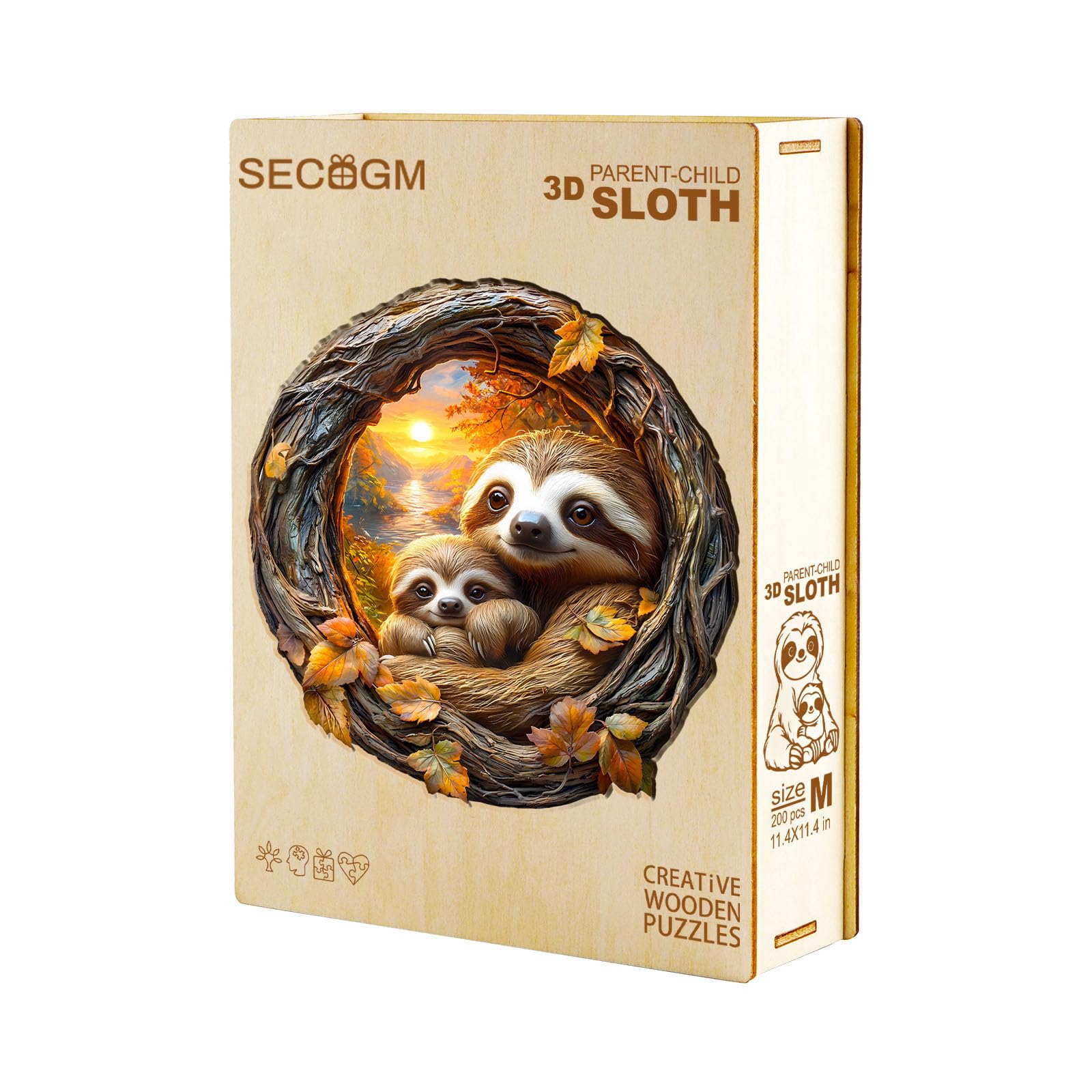 Holzpuzzle Erwachsene 300 Teile 3D Faultier 34x34cm Unregelmäßige Form Premium Geschenkbox